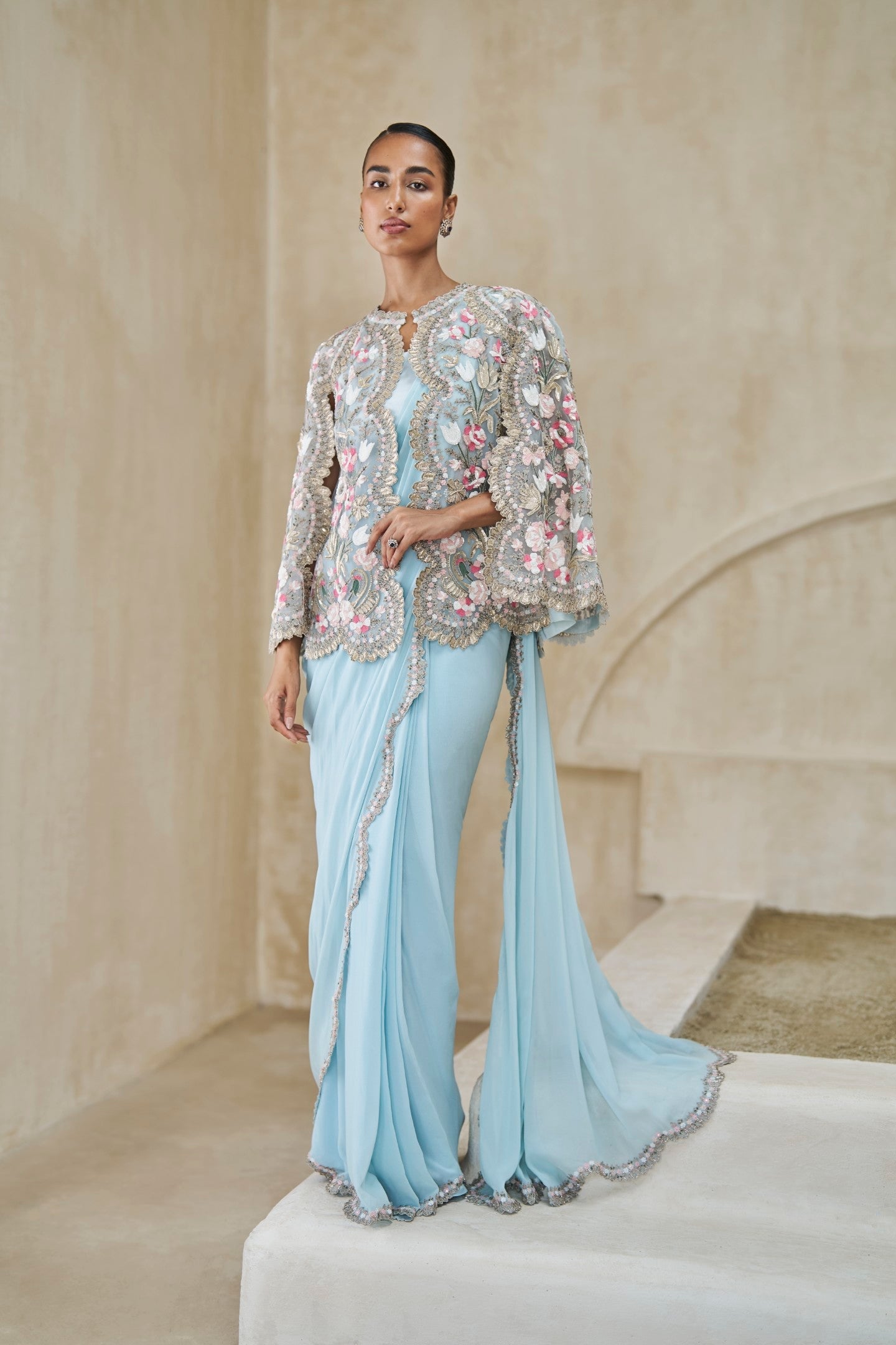 Empress Of Ocean Saree And Cape Set