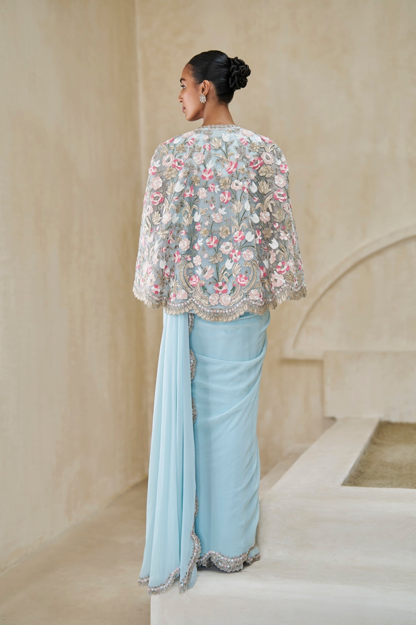 Empress Of Ocean Saree And Cape Set