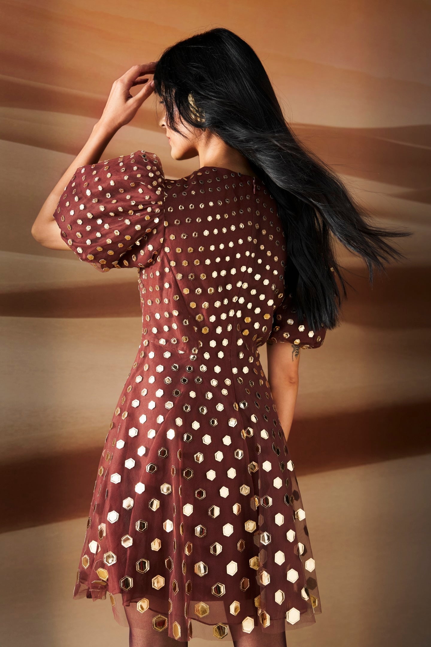 Araquis Bronze Mirage Fit and Flare Dress