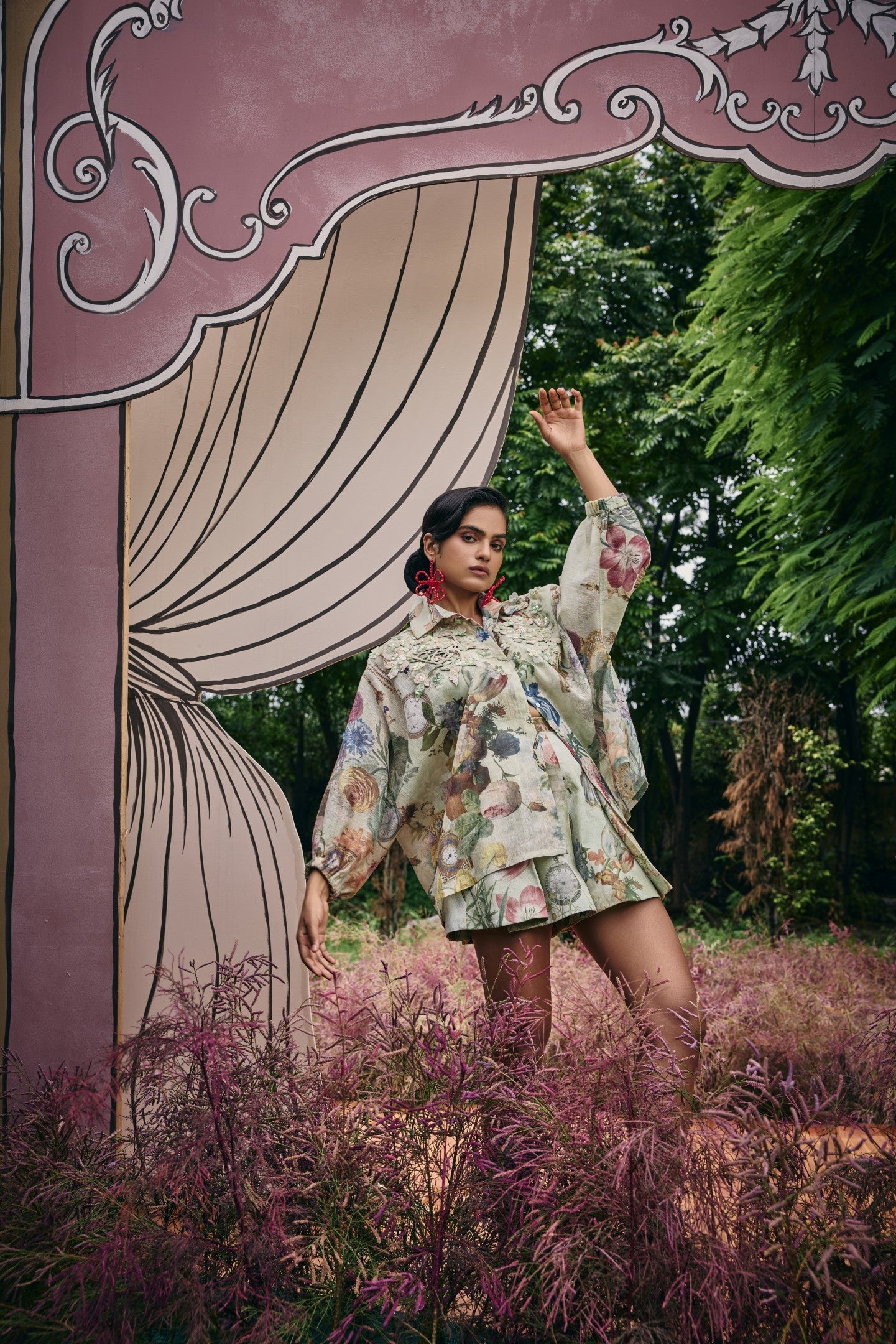 Antiquity Embellished Relaxed Shirt and Pleated Mini Skorts