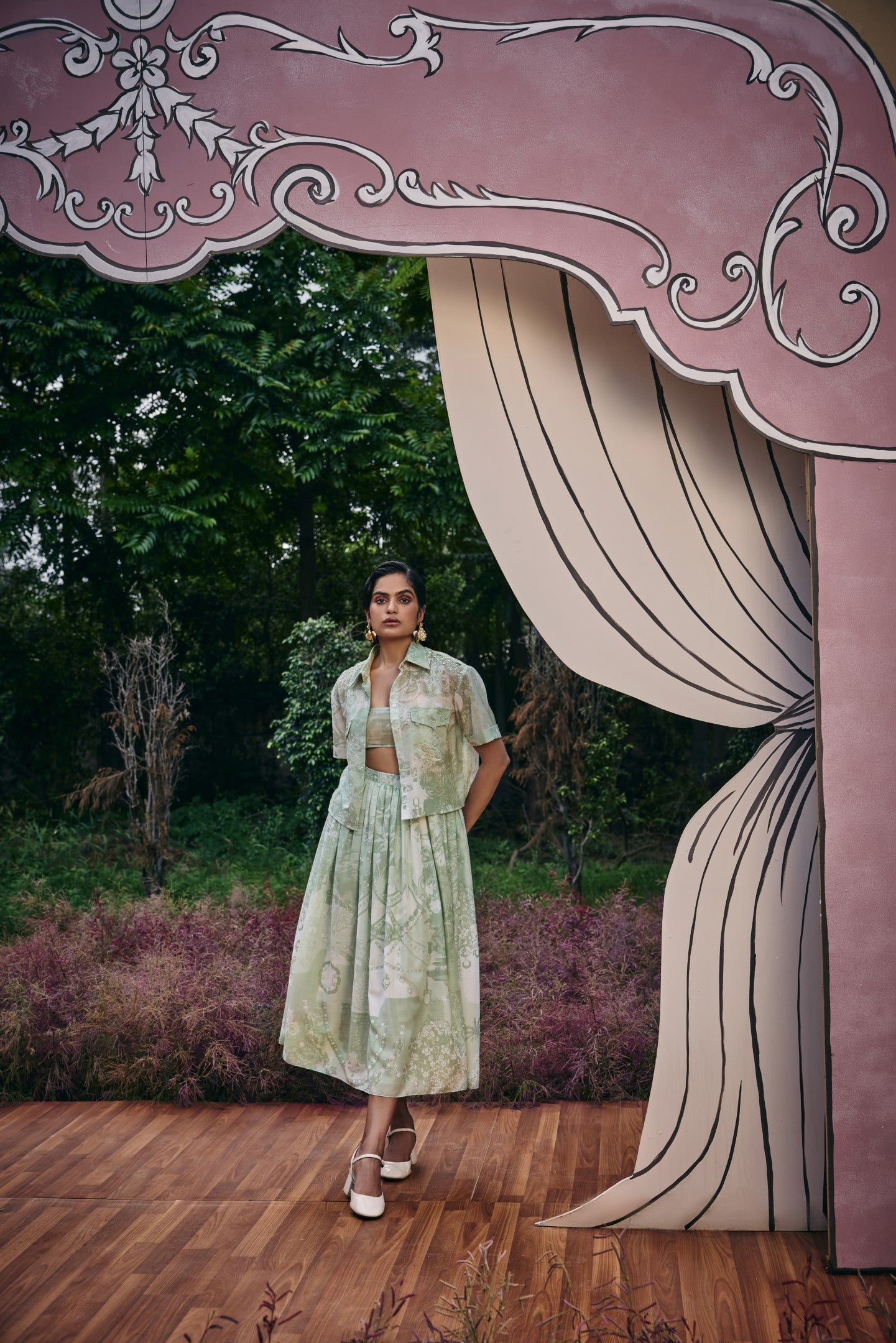 Treasure Classic Shirt and Pleated Midi Skirt