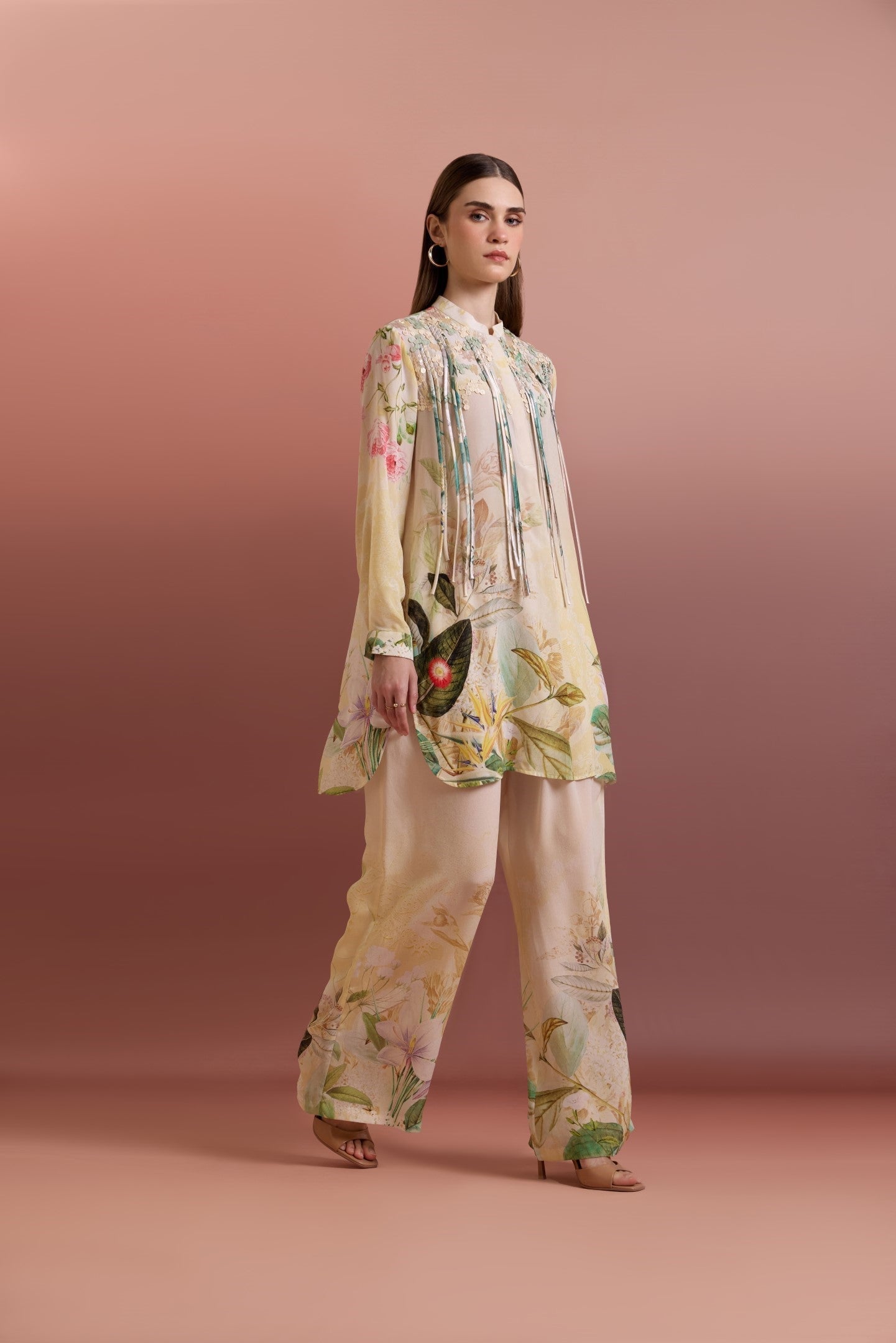 SNOWING EMBELLISHED RELAXED TUNIC WITH STRAIGHT PANTS