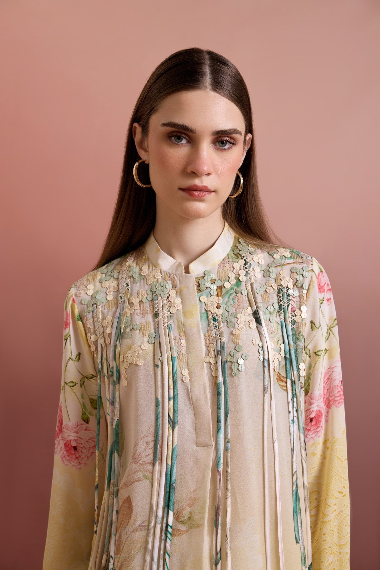 SNOWING EMBELLISHED RELAXED TUNIC WITH STRAIGHT PANTS