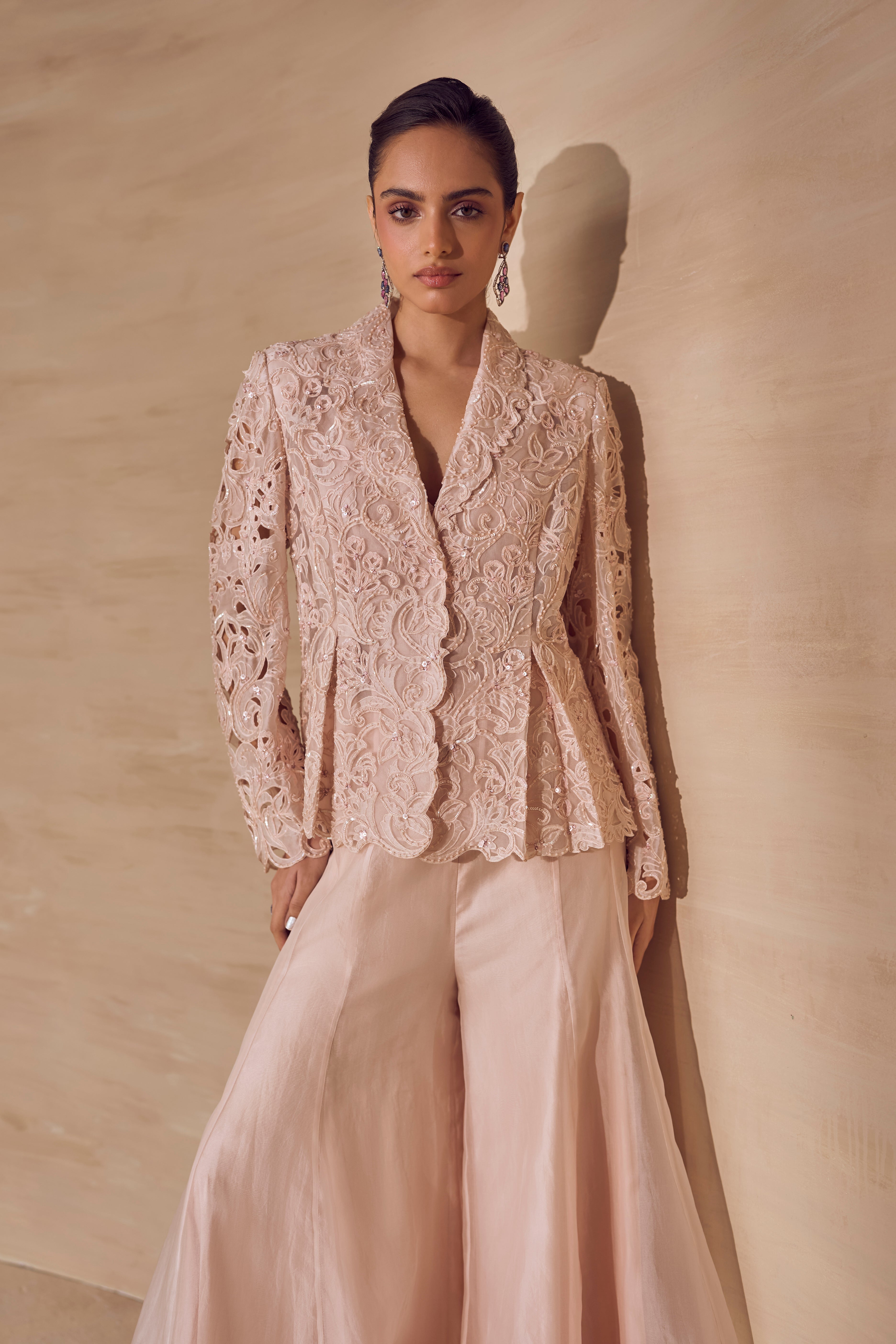 Ecru Bloom Cutwork Jacket Set