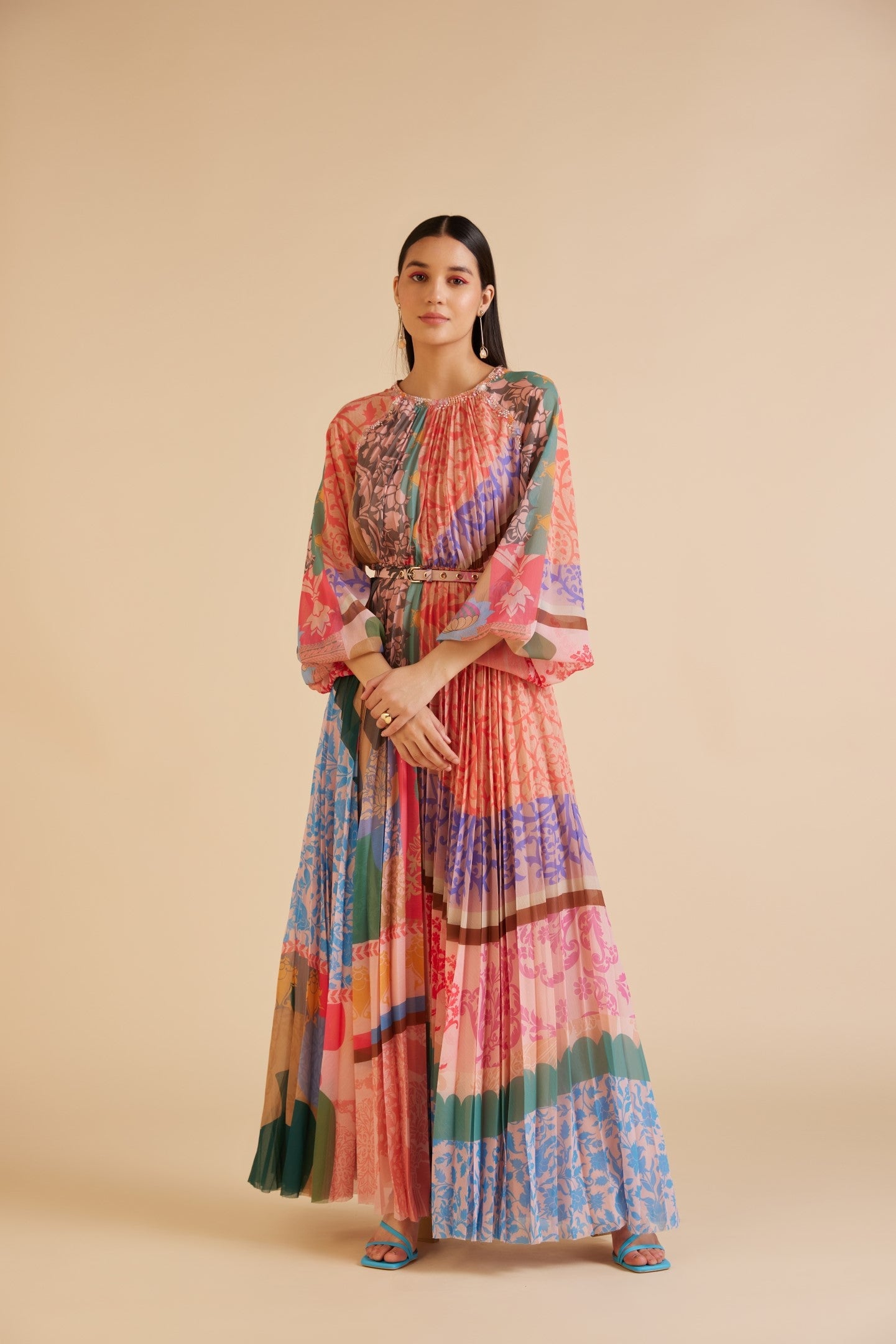 maxi dress floral print dress long sleeve dress (270)