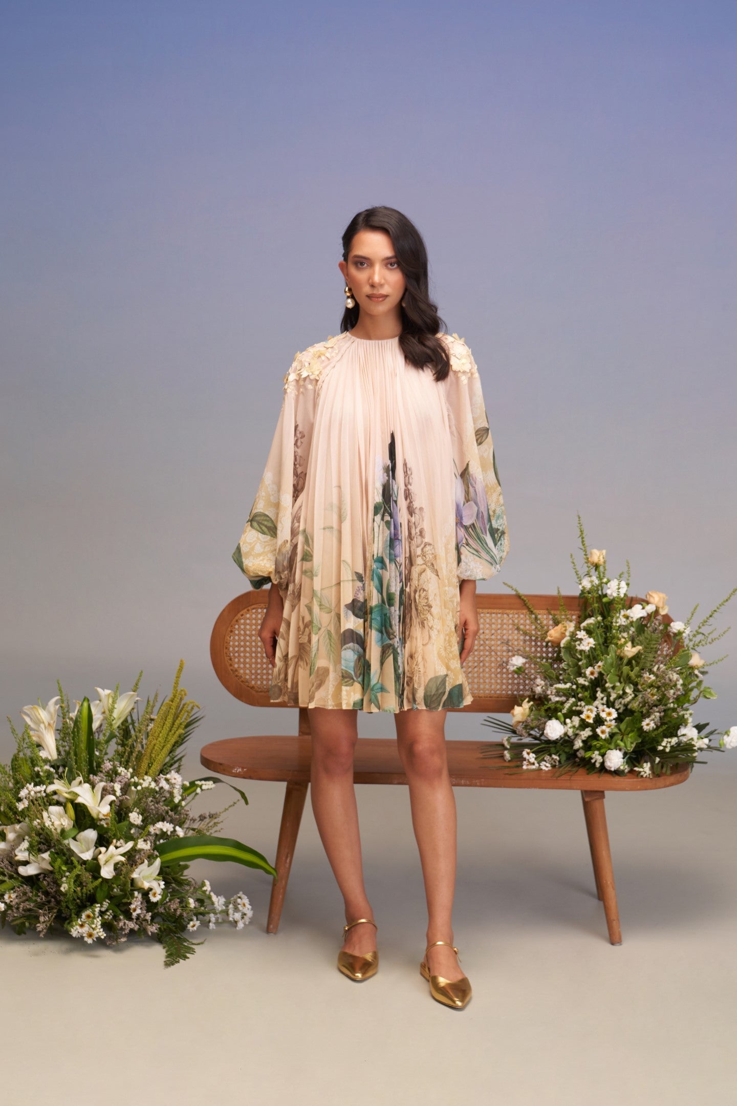 SNOWING PLEATED MINI DRESS