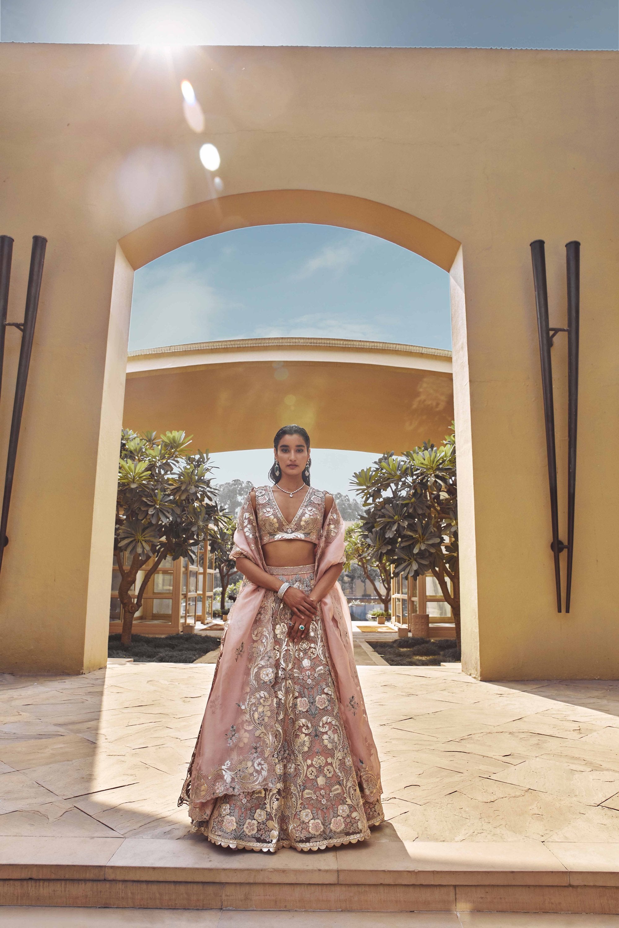 QUPID SHELL PINK HAND-EMBELLISHED LEHENGA SET