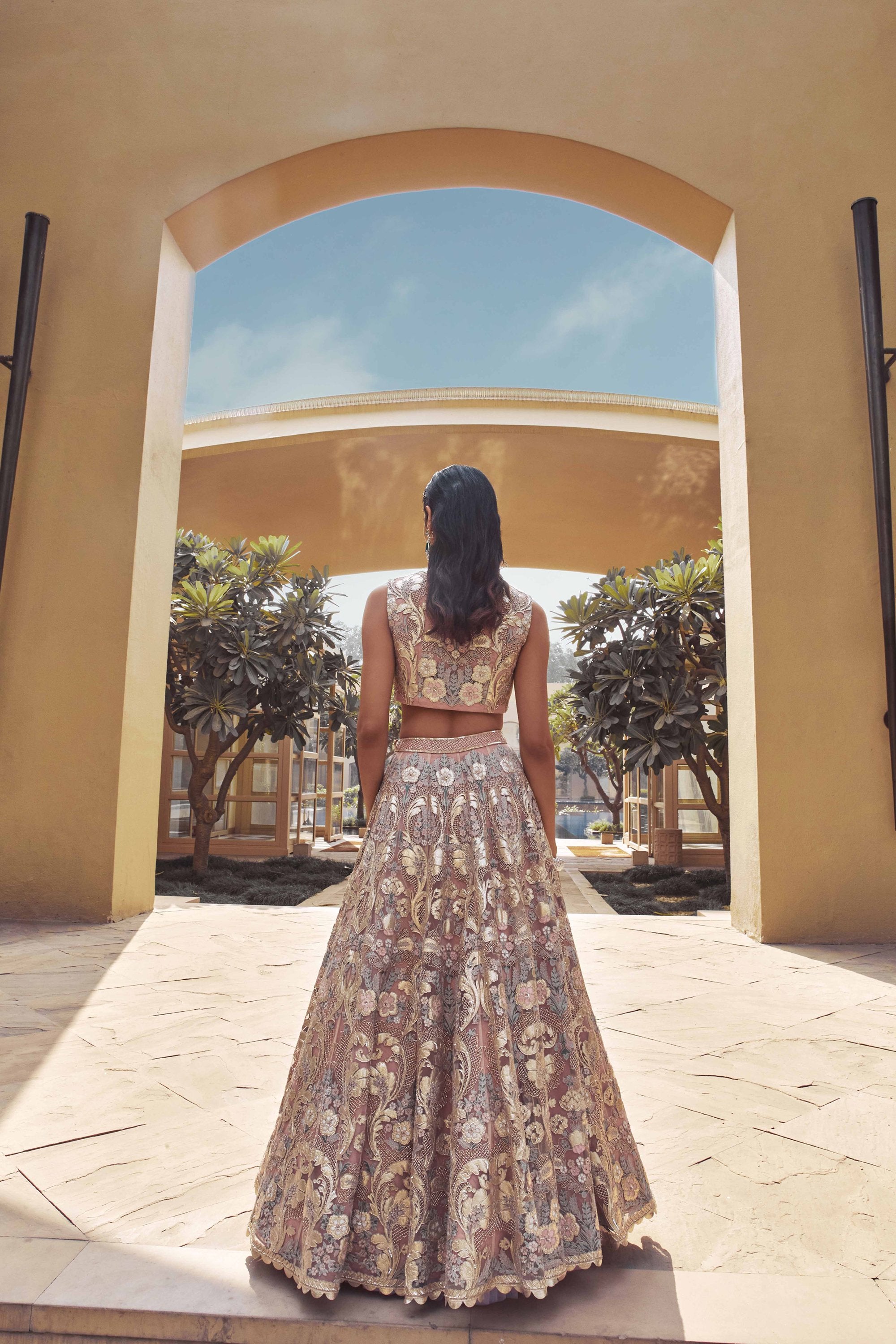 QUPID SHELL PINK HAND-EMBELLISHED LEHENGA SET