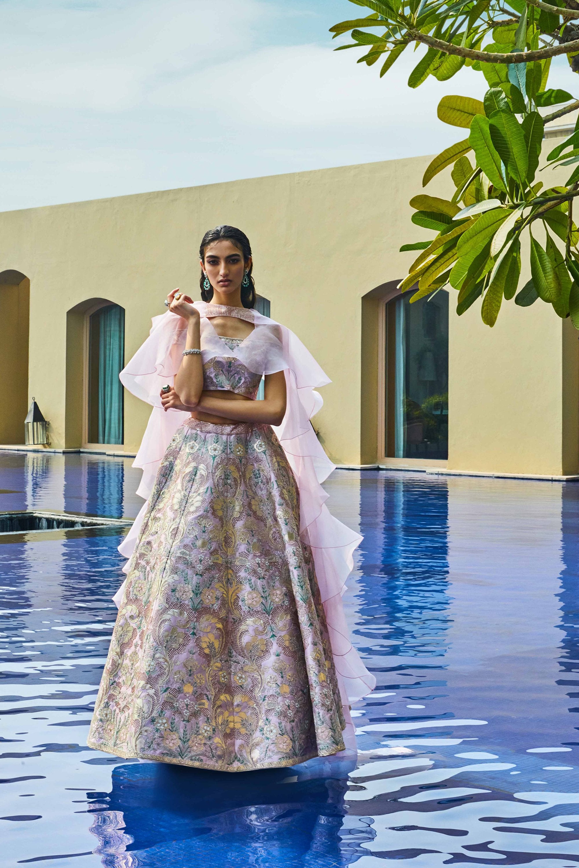 QUPID FAIRYTALE PINK HAND-EMBELLISHED LEHENGA SET