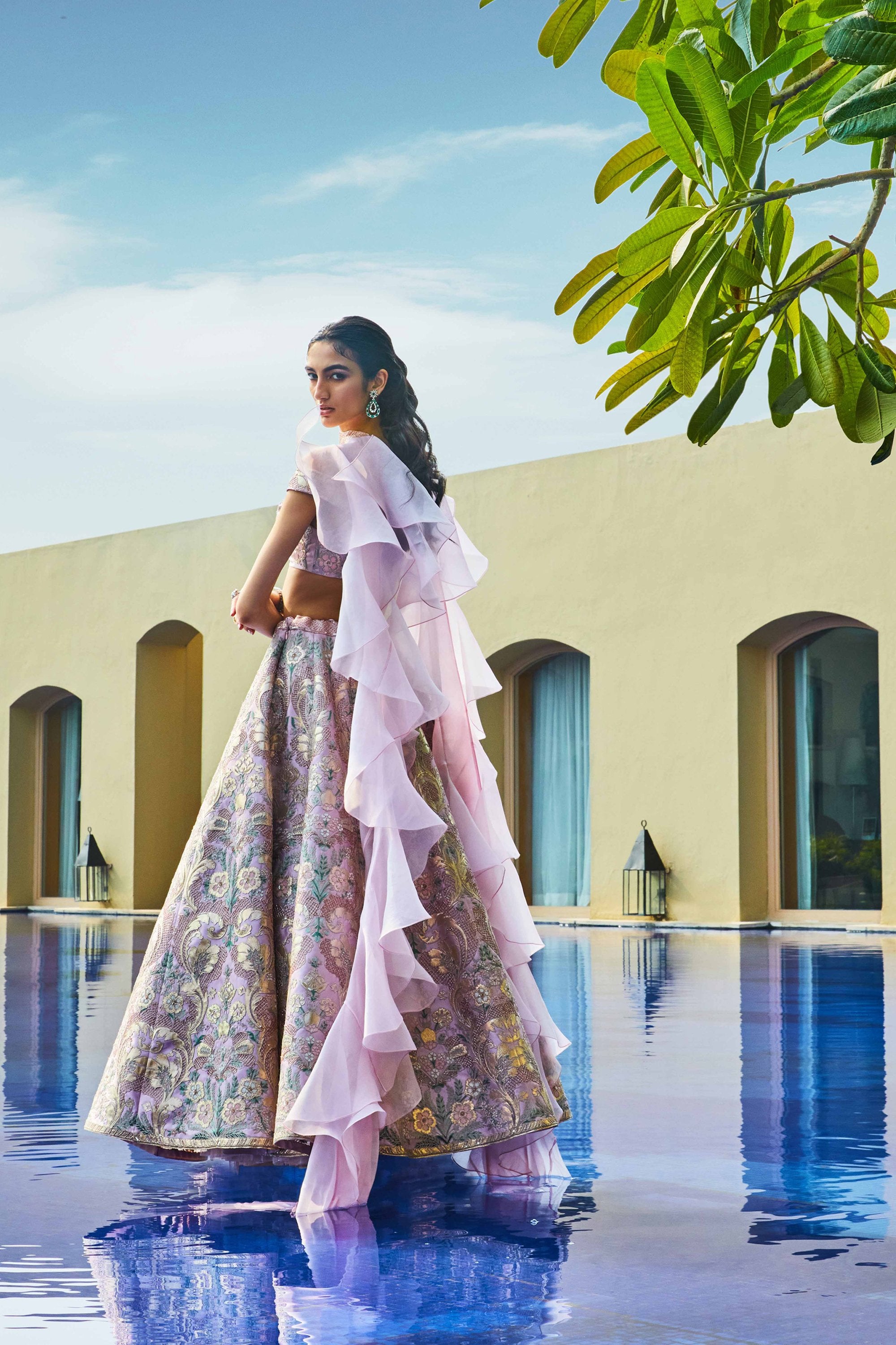 QUPID FAIRYTALE PINK HAND-EMBELLISHED LEHENGA SET
