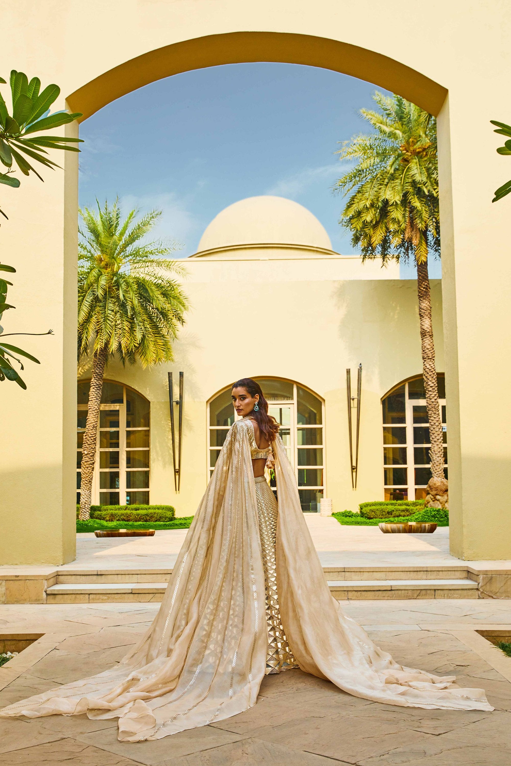 QUPID MINT-GOLD HAND-EMBELLISHED LEHENGA SET