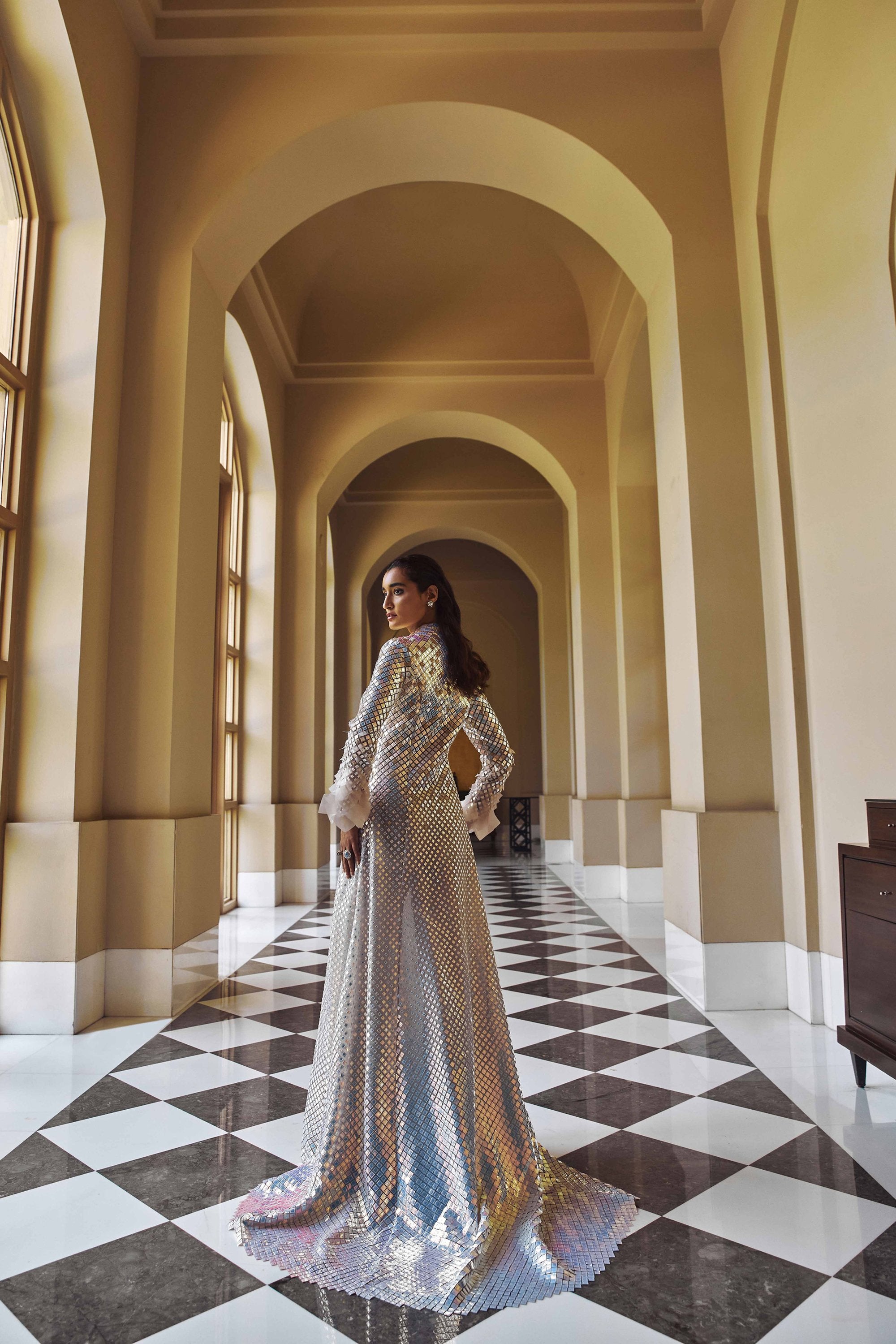 ZIRCONIUM GREY HAND-EMBELLISHED JACKET AND PANTS SET