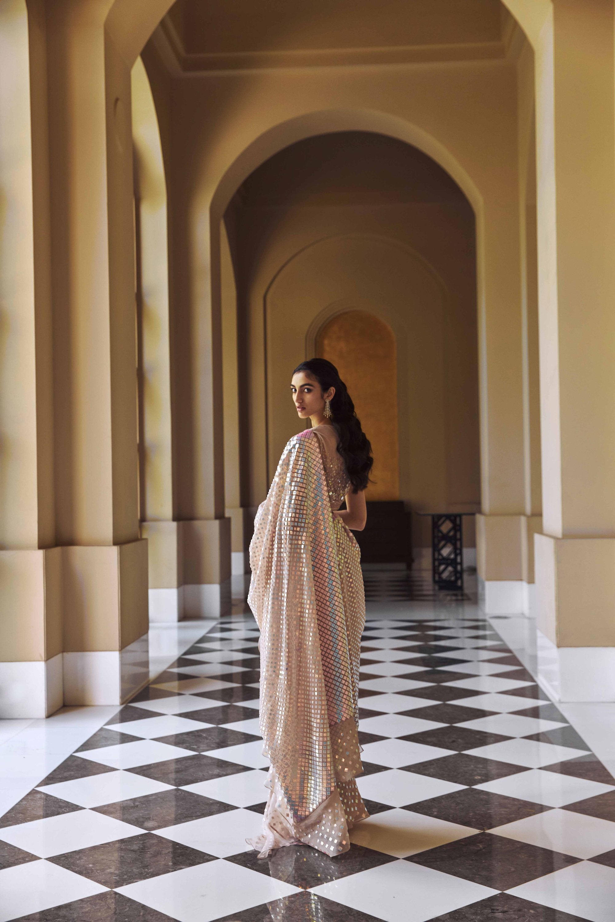ZIRCONIUM WHISPER PINK HAND-EMBELLISHED SAREE SET