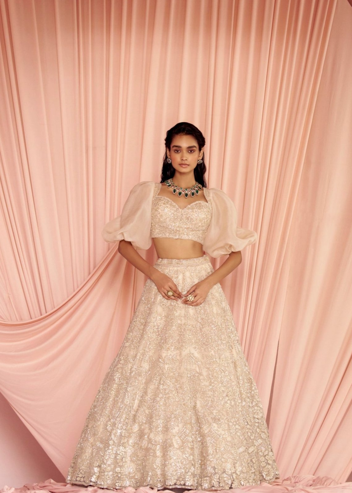 Thea Encrusted Lehenga With Puff-Sleeve Blouse