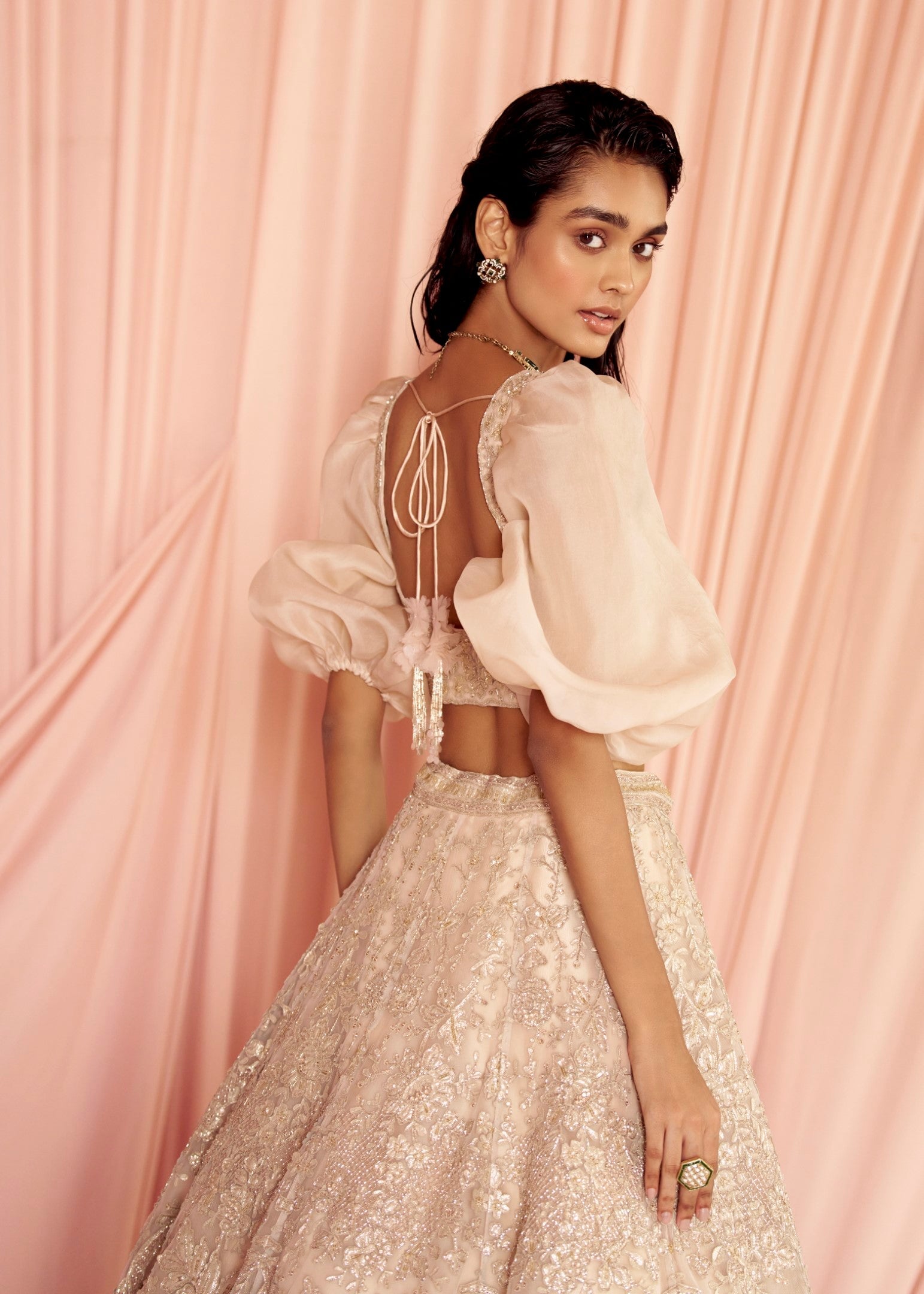 Thea Encrusted Lehenga With Puff-Sleeve Blouse