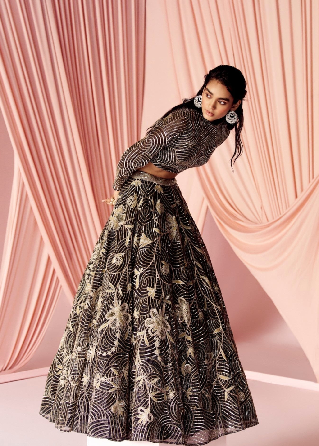 Vera Encrusted Noire Lehenga Set