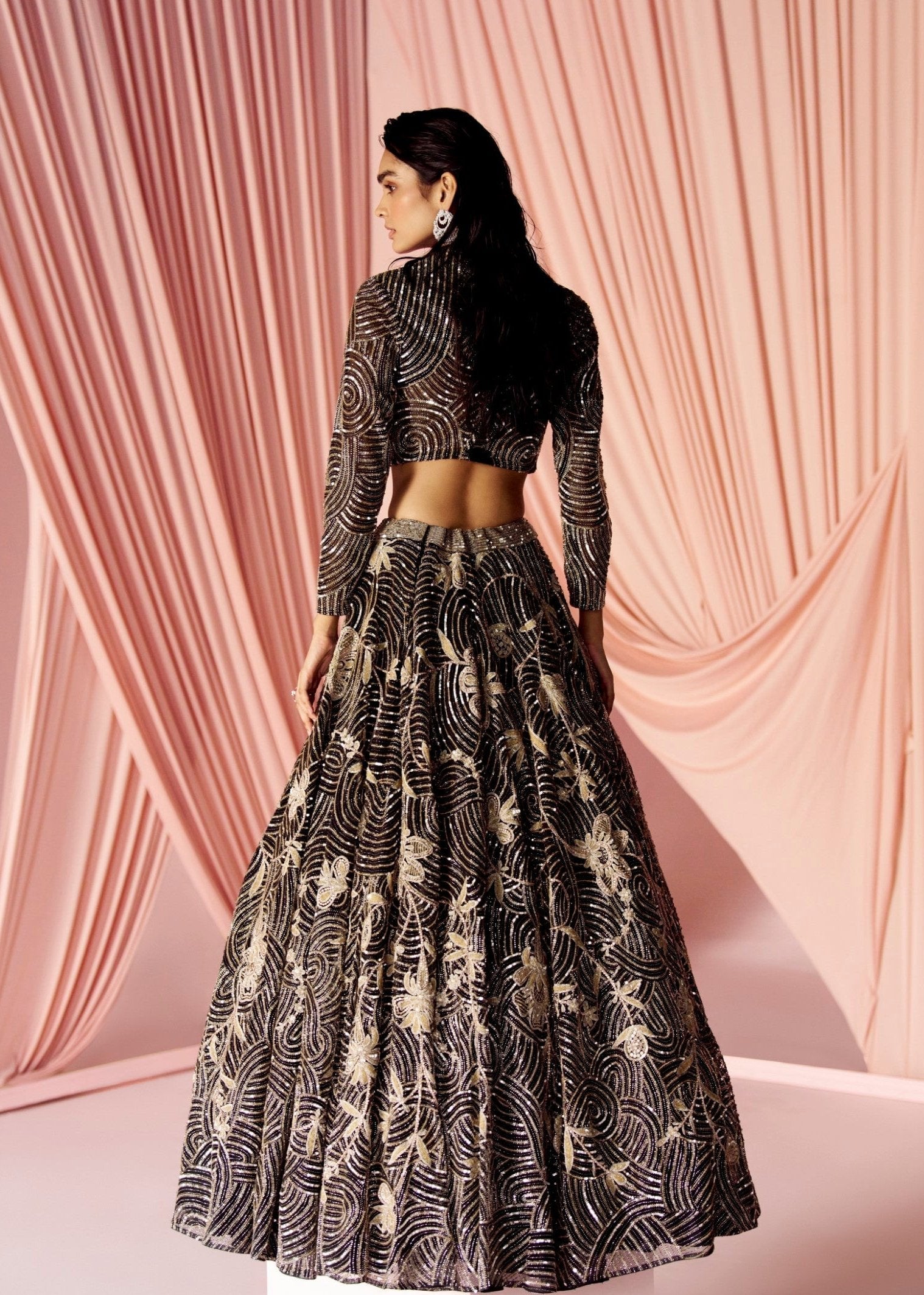 Vera Encrusted Noire Lehenga Set