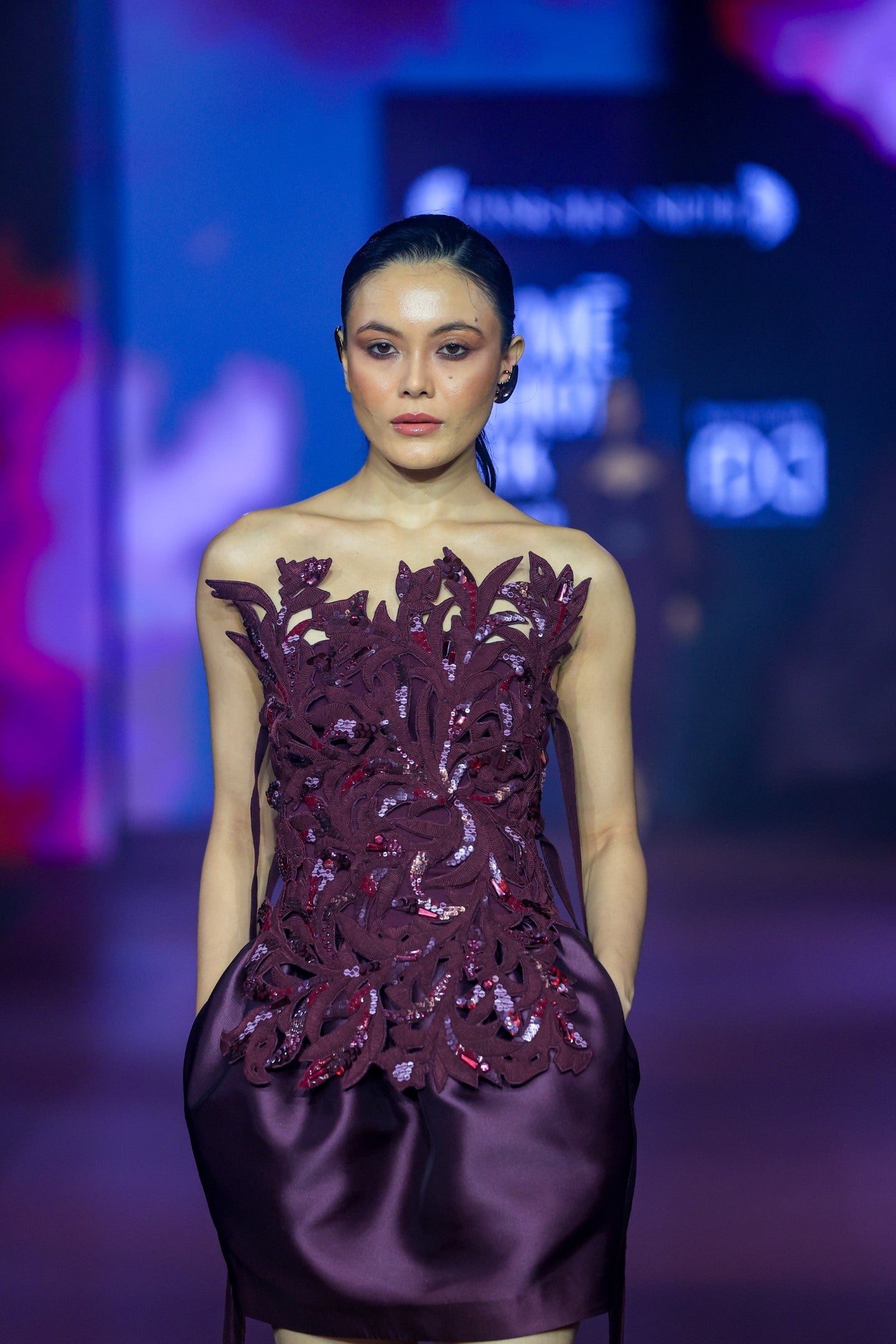 CLARET ENCRUSTED CORSET ENSEMBLE