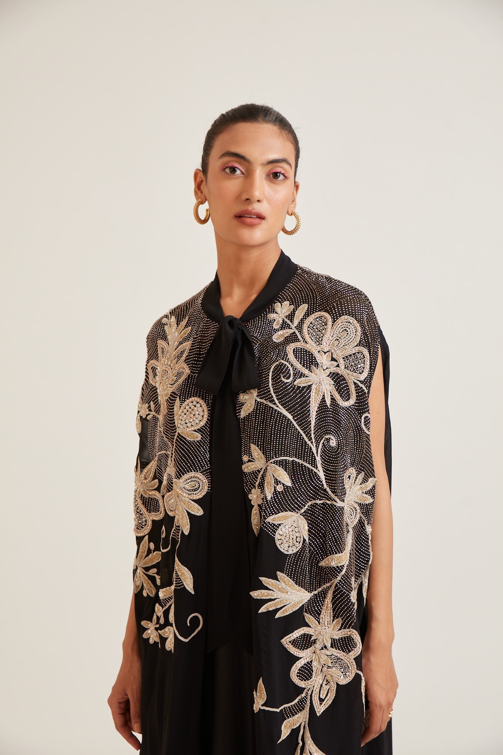 VERA HAND EMBELLISHED BOW-TIED CAPE