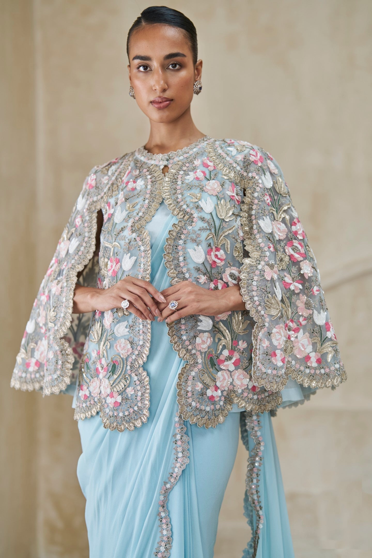 Empress Of Ocean Saree And Cape Set