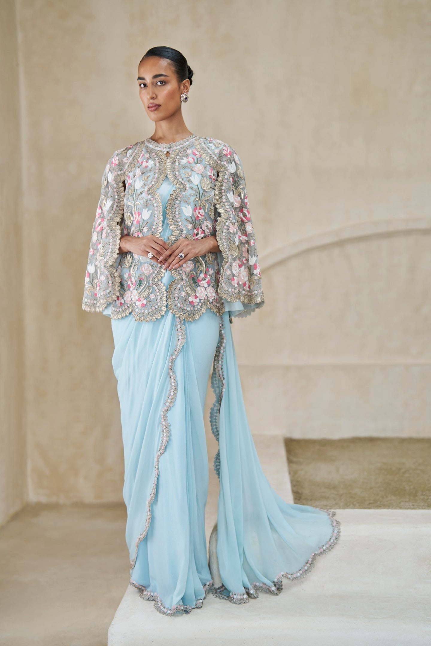 Empress Of Ocean Saree And Cape Set