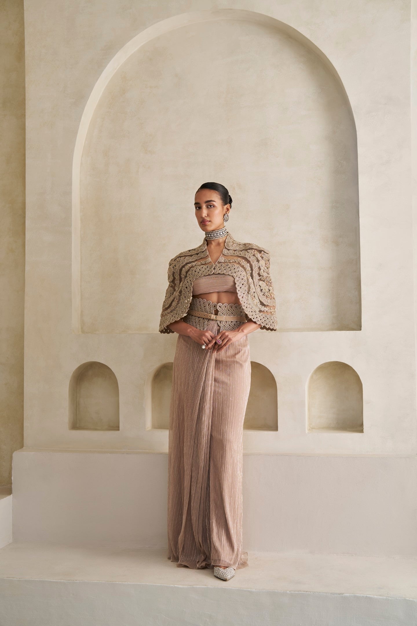 The Gilded Reverie Cape And Pleated Skirt