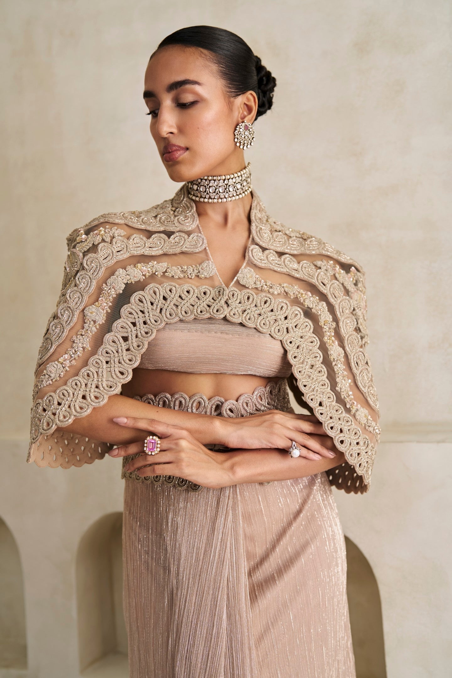 The Gilded Reverie Cape And Pleated Skirt
