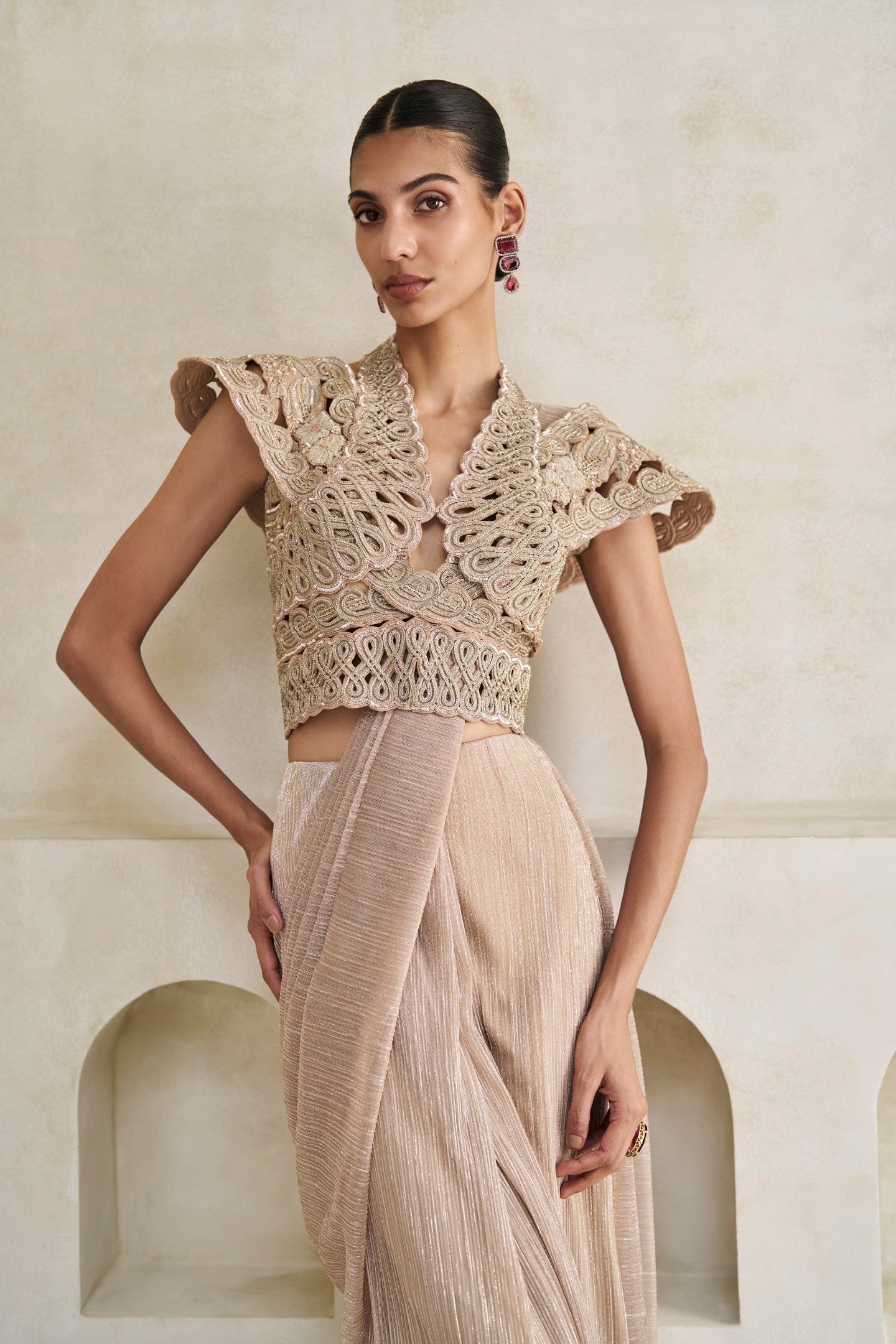 Celosia Arched Saree And Harness Set