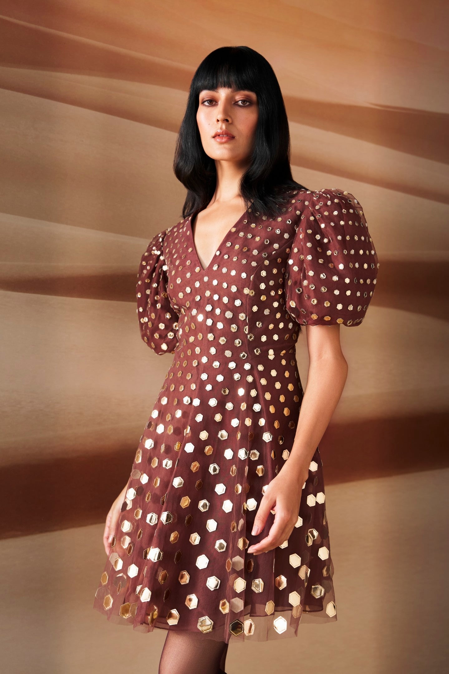 Araquis Bronze Mirage Fit and Flare Dress