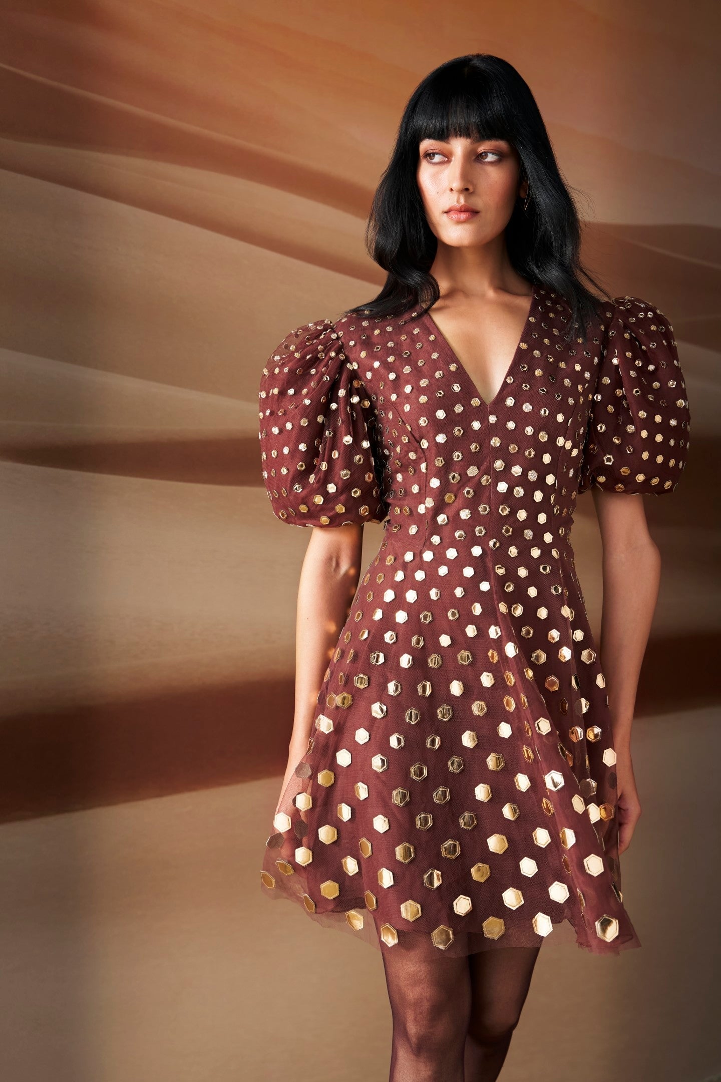 Araquis Bronze Mirage Fit and Flare Dress