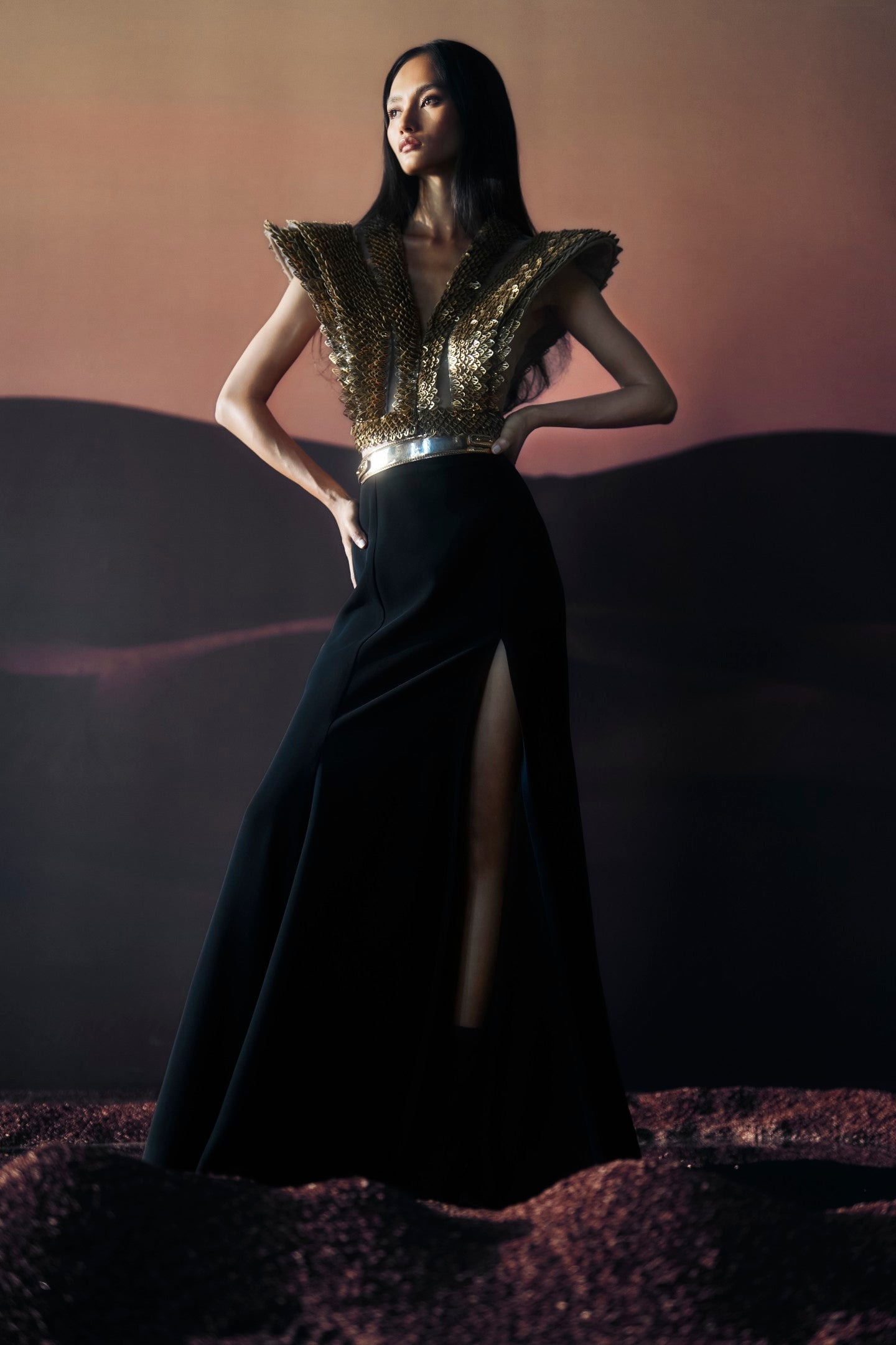 Araquis Golden Requiem Gilet And Slit Skirt