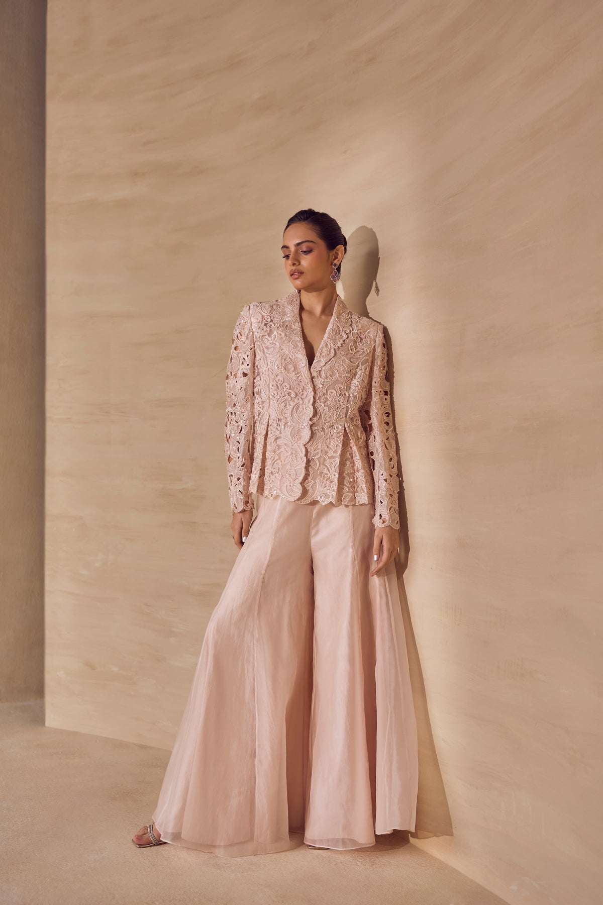 Ecru Bloom Cutwork Jacket Set