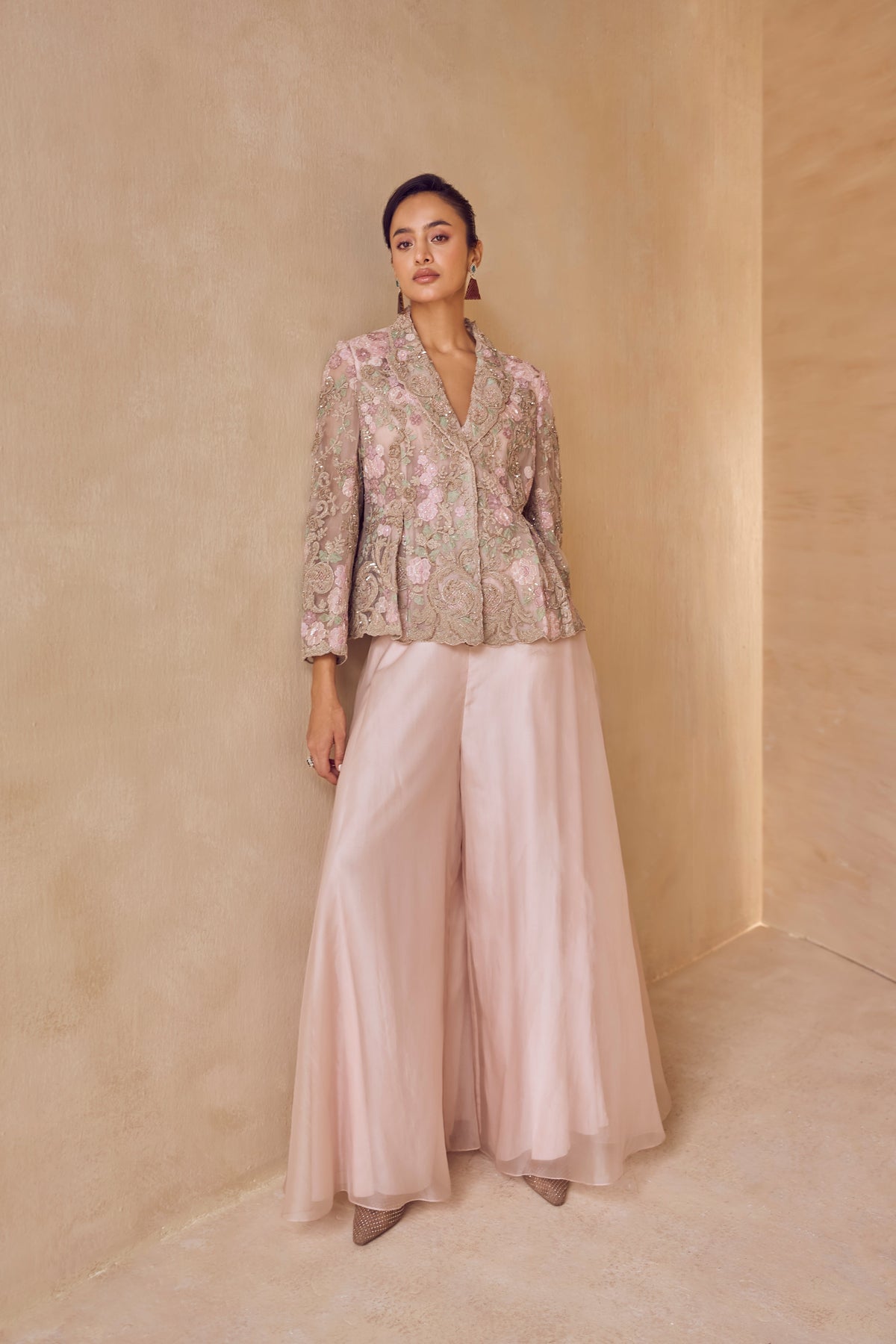 Blush Petal Embriodered Jacket Set