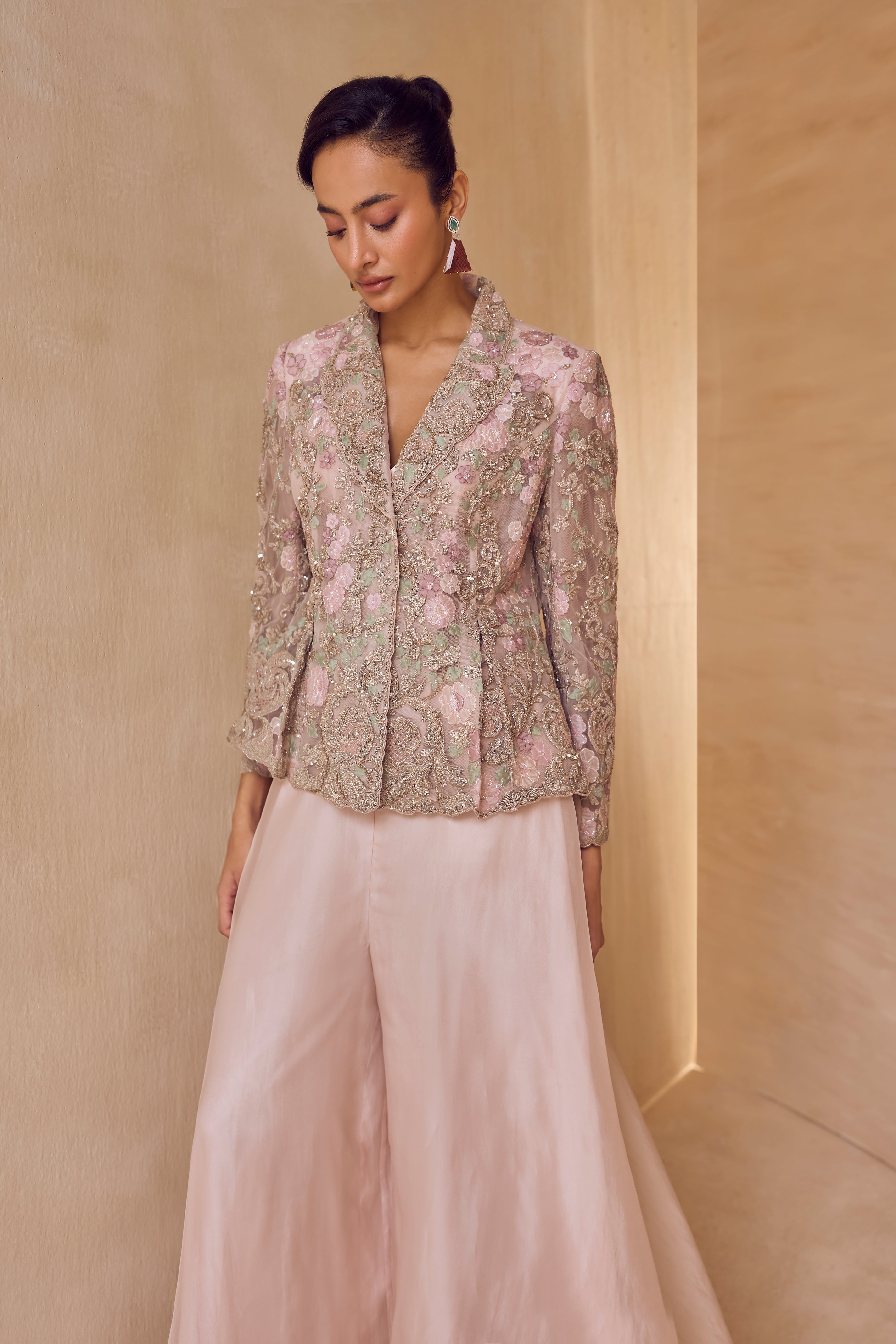 Blush Petal Embriodered Jacket Set