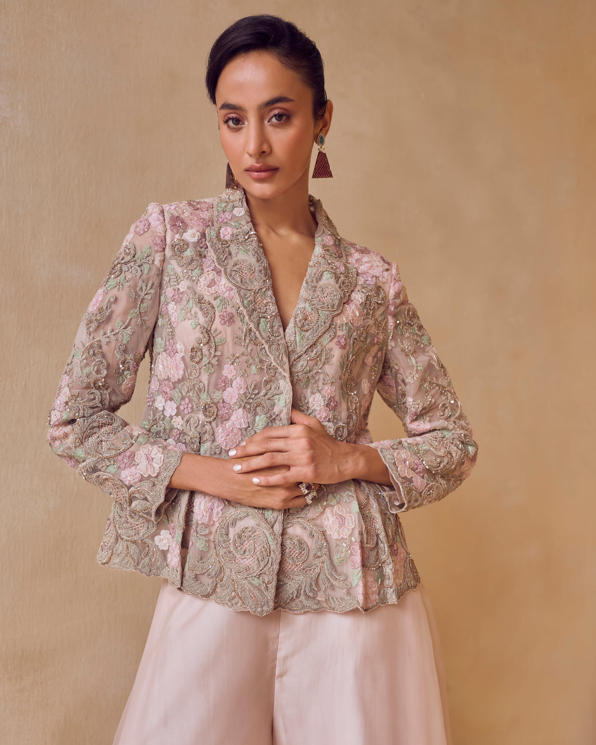 Blush Petal Embriodered Jacket Set