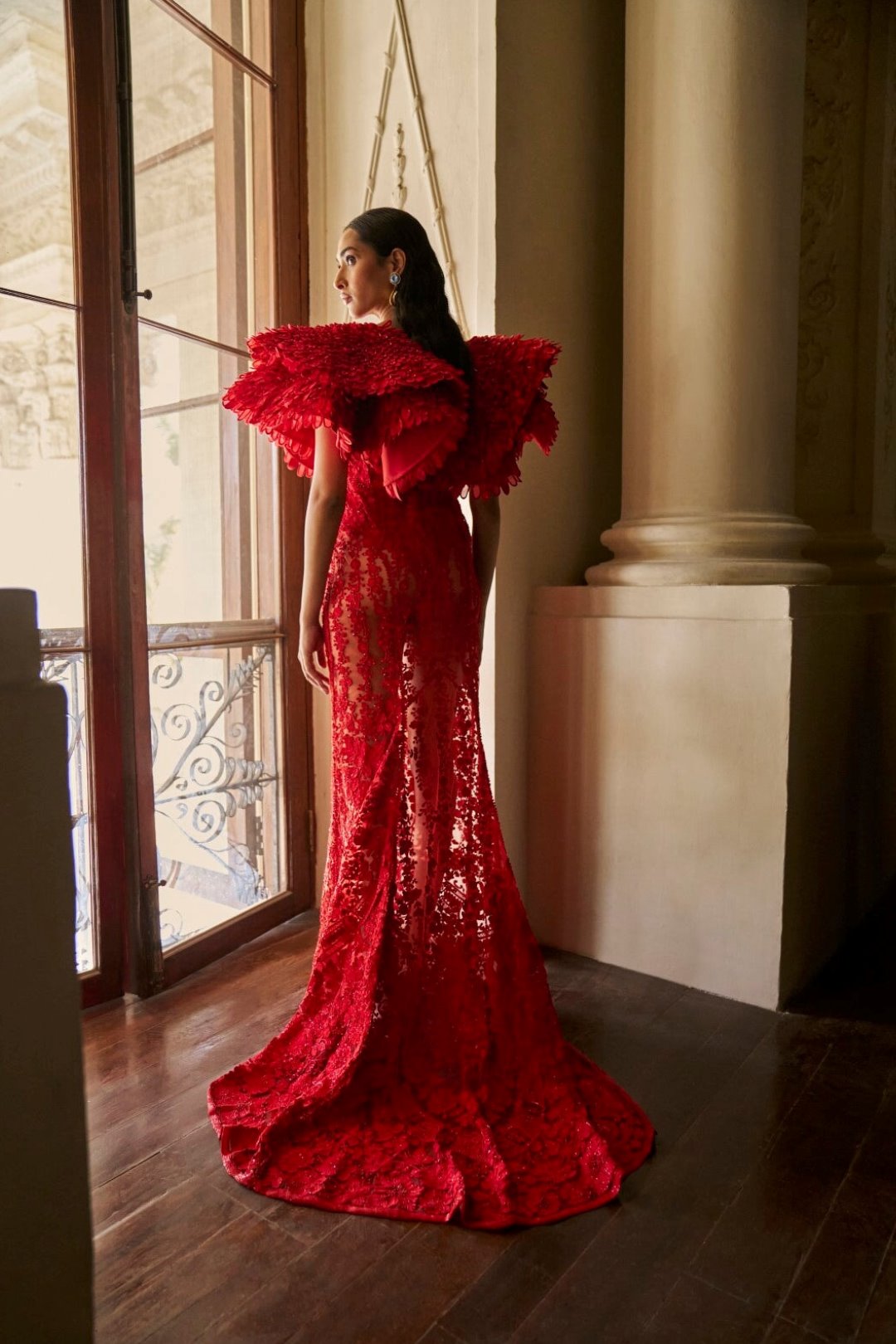 The XV Couture Wing Sleeved Evening Gown