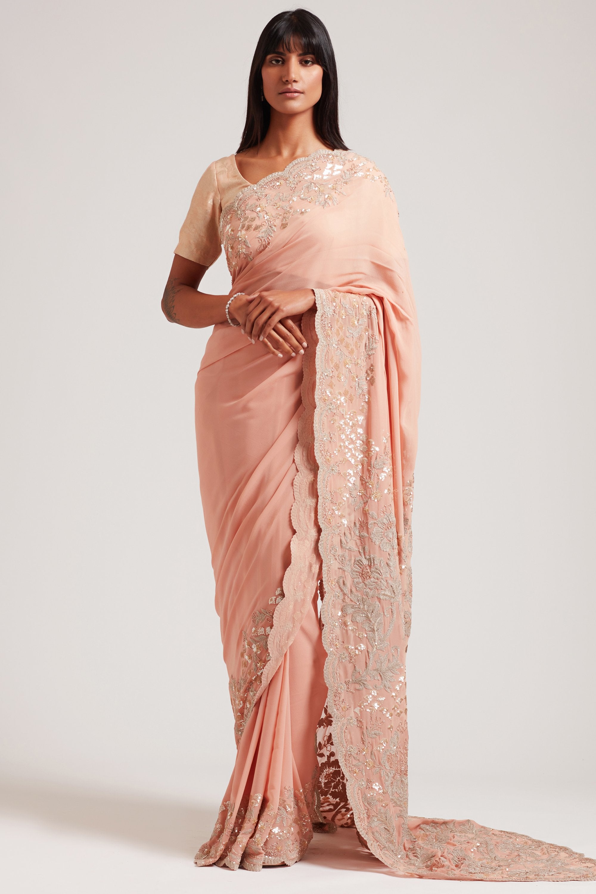 MABEL PEACH-GOLD SAREE