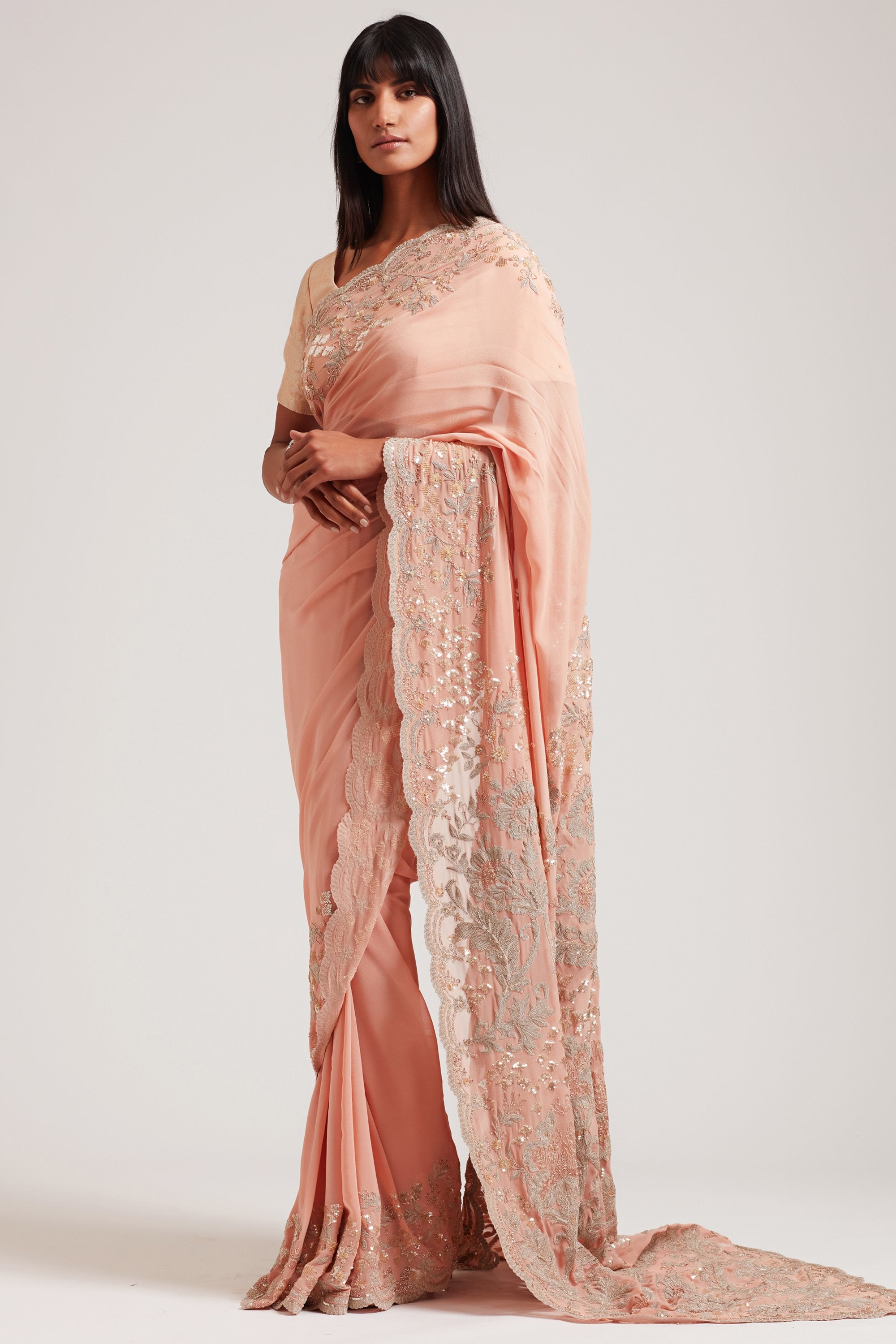 MABEL PEACH-GOLD SAREE