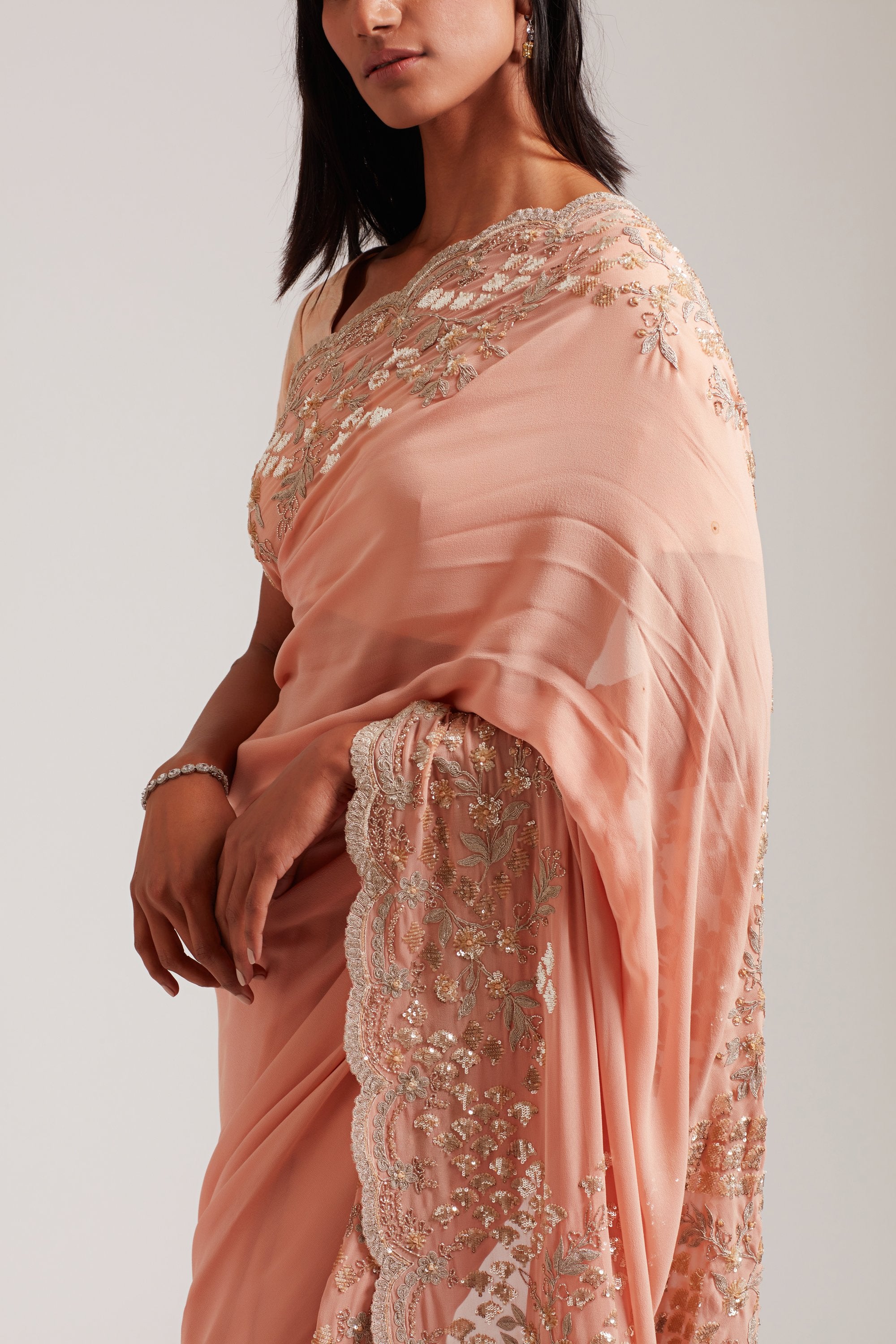 MABEL PEACH-GOLD SAREE