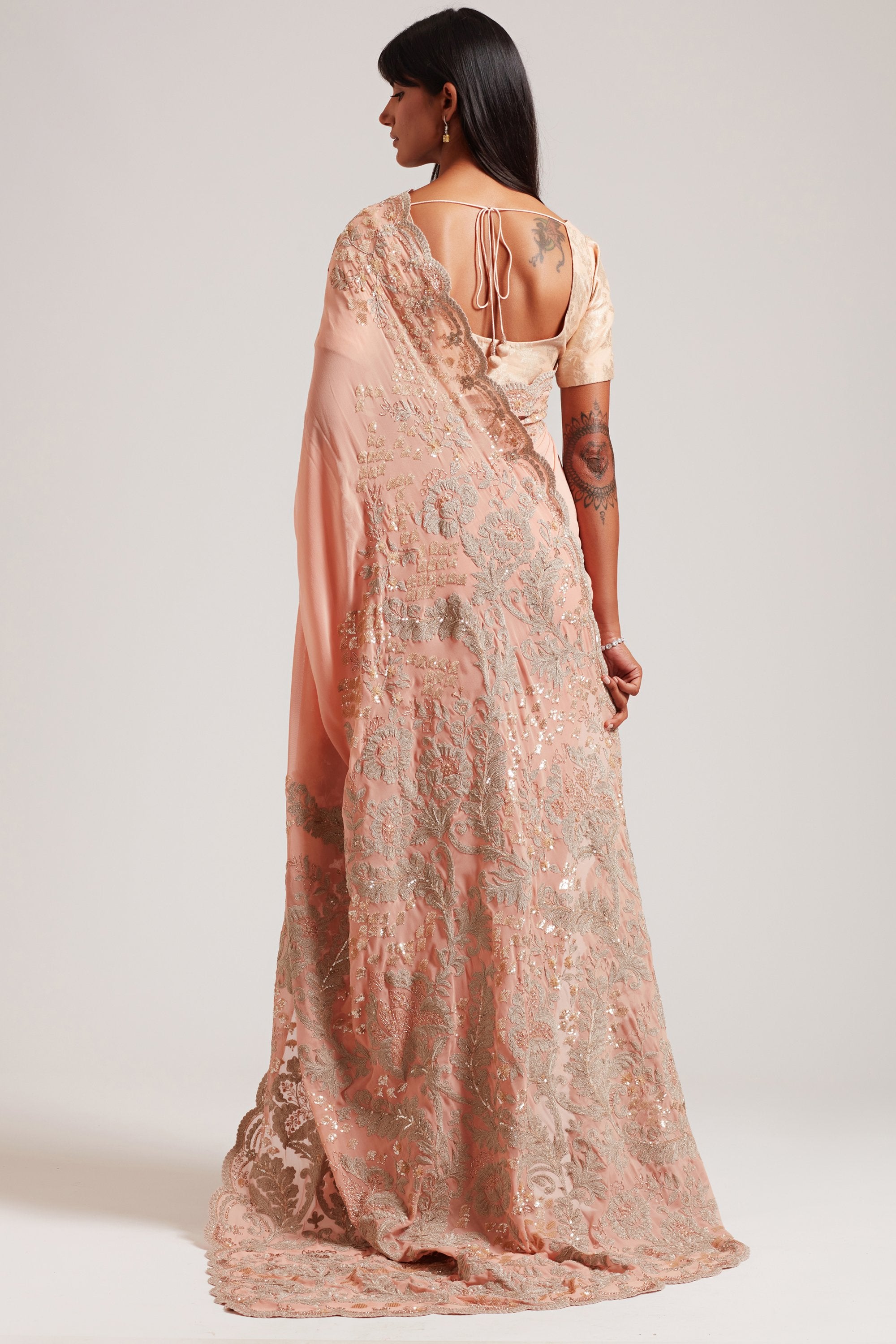 MABEL PEACH-GOLD SAREE