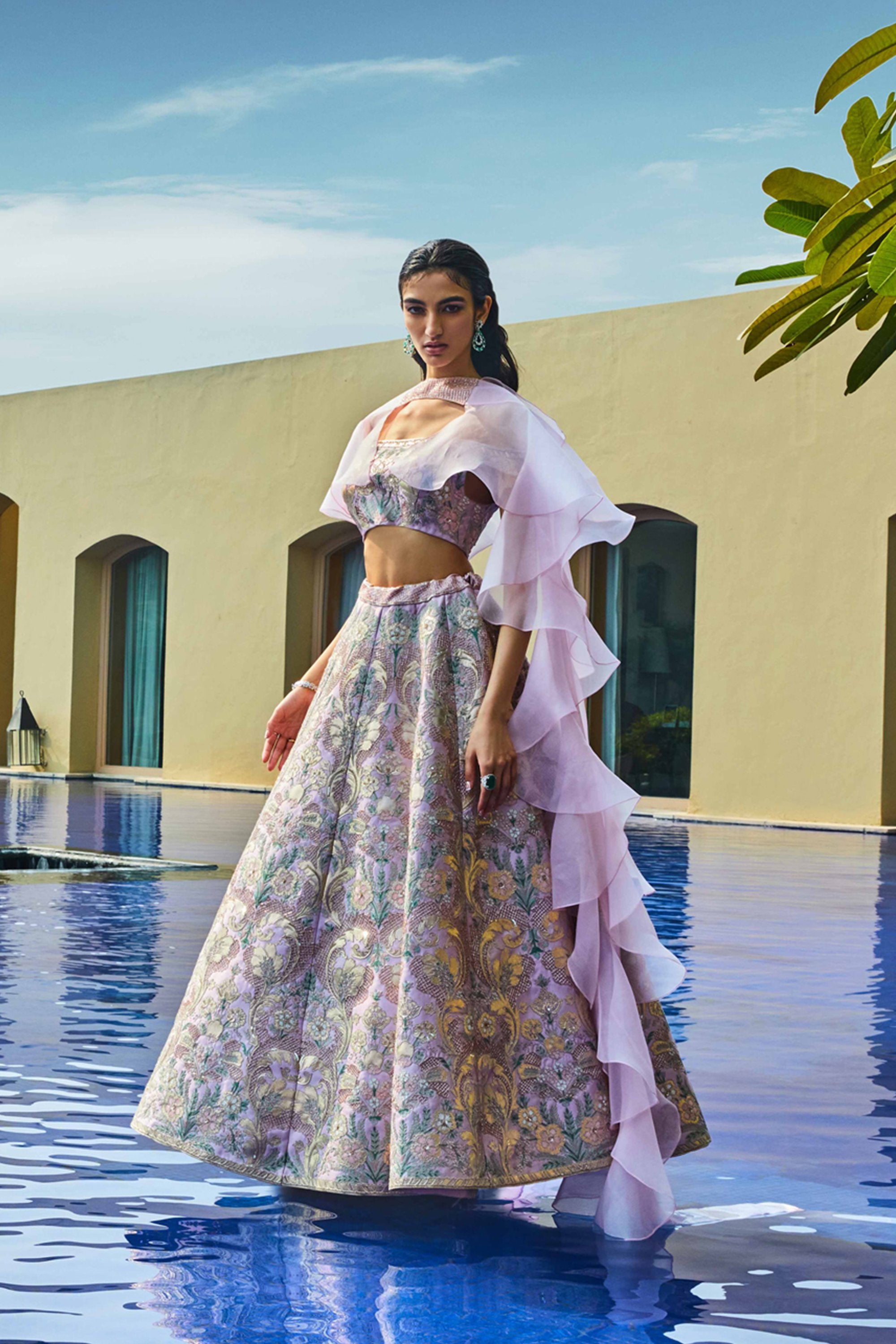QUPID FAIRYTALE PINK HAND-EMBELLISHED LEHENGA SET