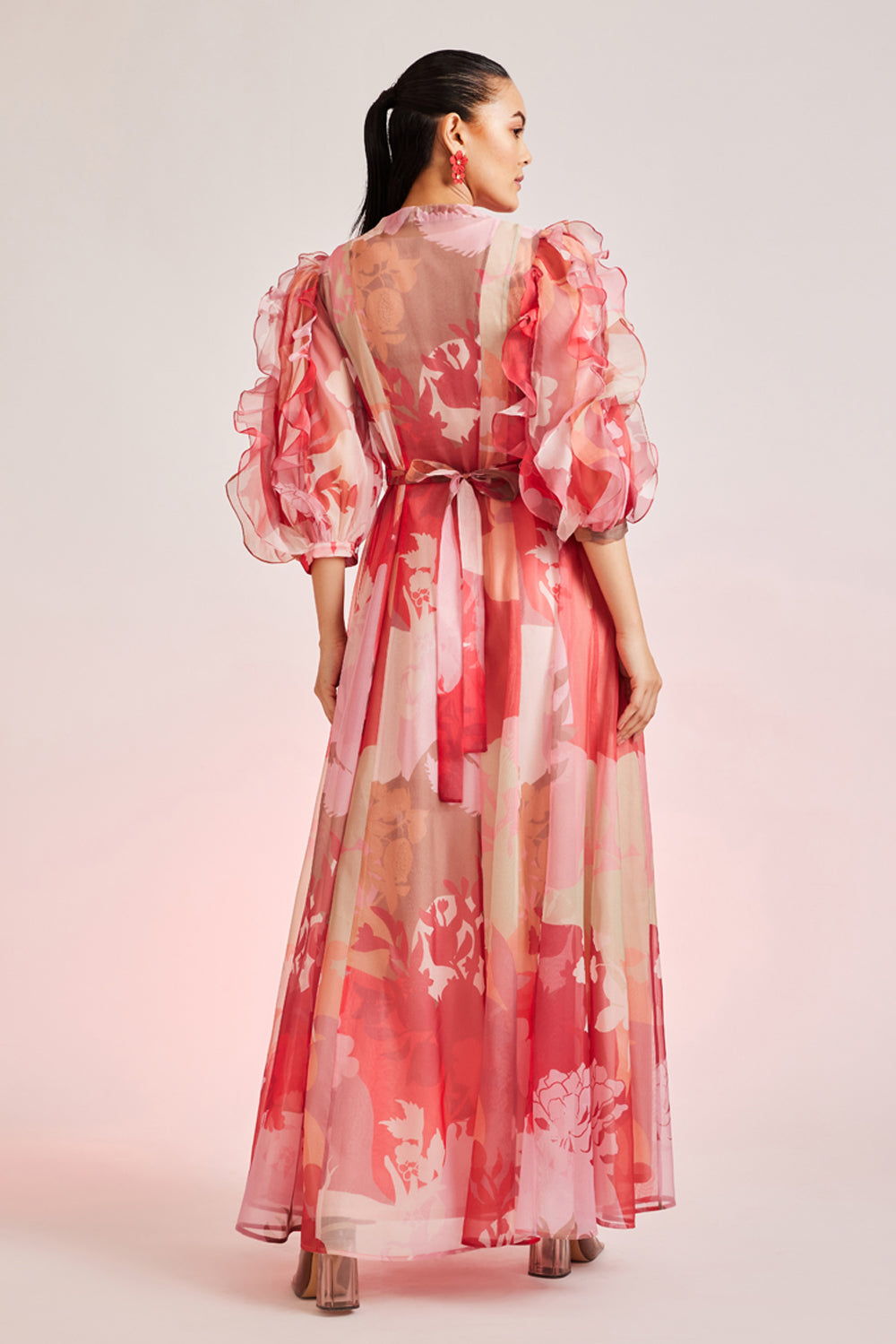 FLORA HAND EMBELLISHED MAXI DRESS WITH RUFFLE DETAILING