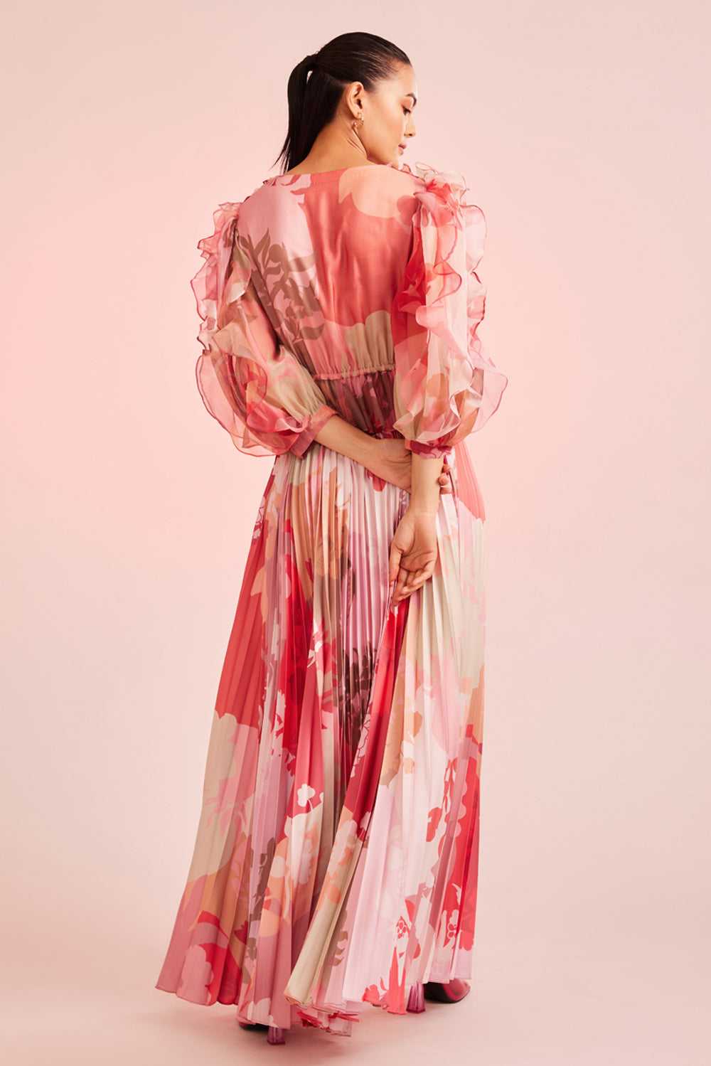 FLORA HAND EMBELLISHED FIT AND FLARE MAXI DRESS