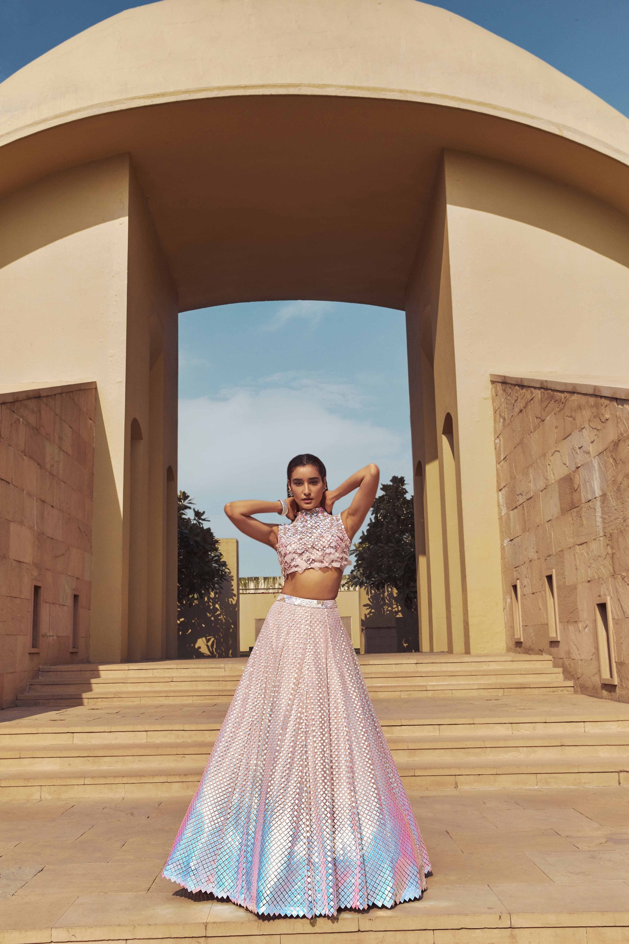 ZIRCONIUM WHISPER PINK HAND-EMBELLISHED LEHENGA SET