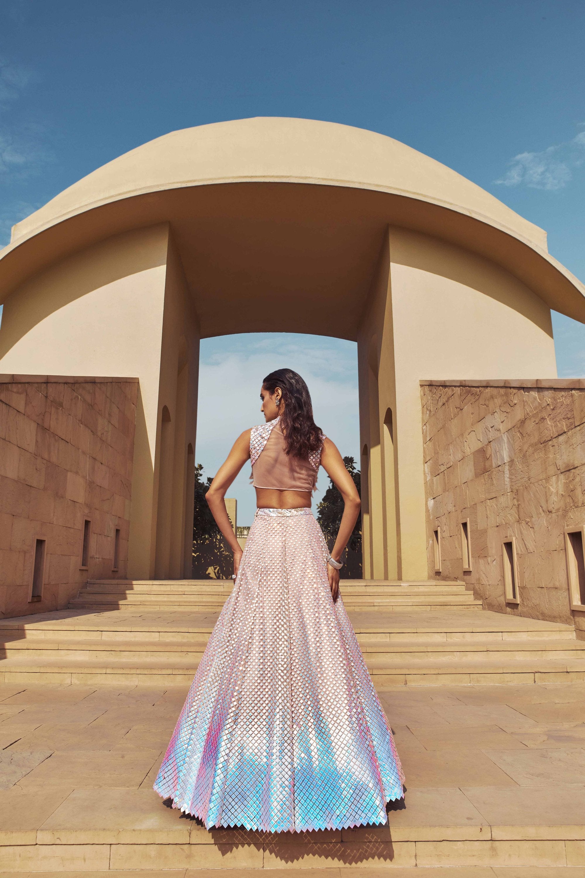 ZIRCONIUM WHISPER PINK HAND-EMBELLISHED LEHENGA SET