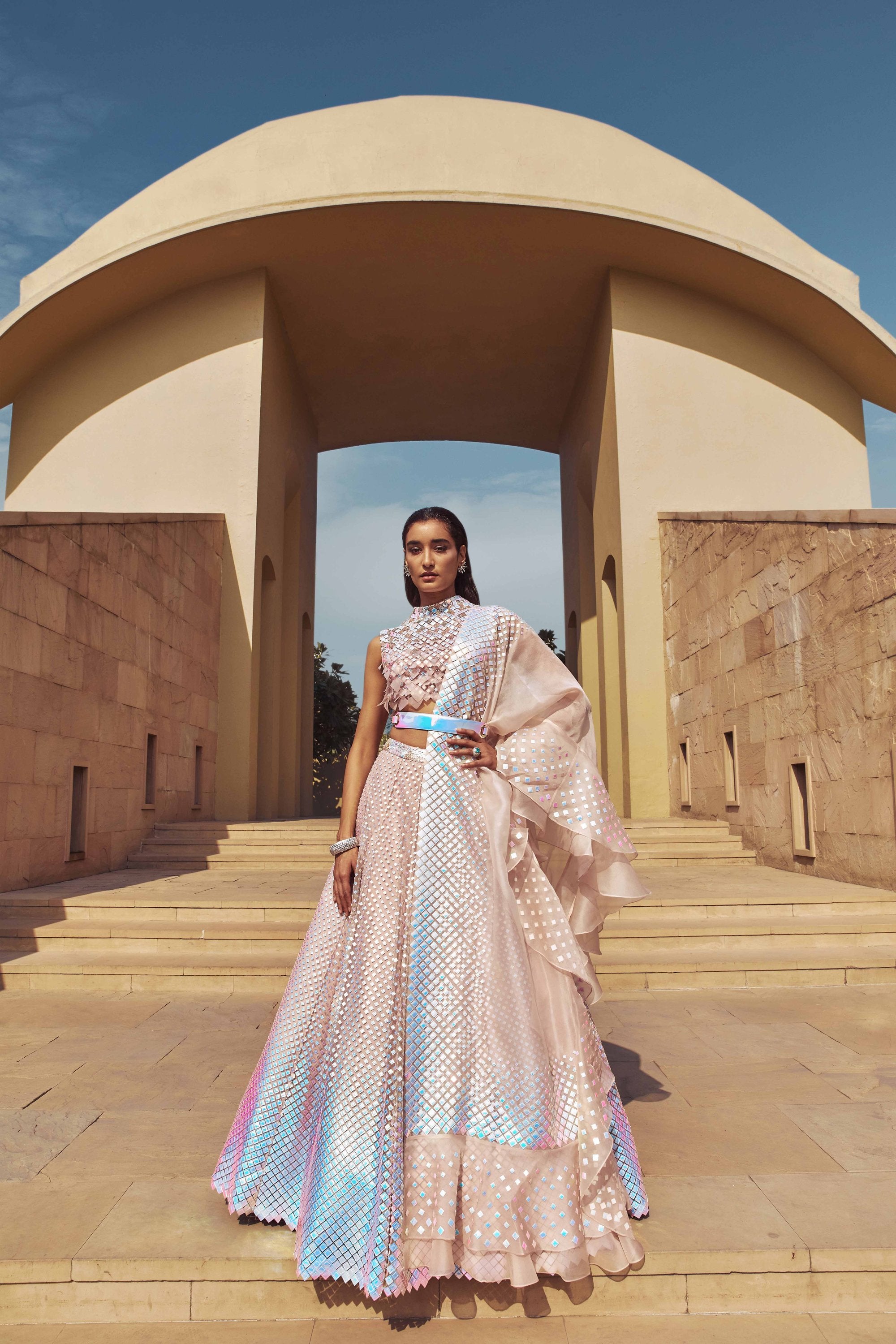 ZIRCONIUM WHISPER PINK HAND-EMBELLISHED LEHENGA SET