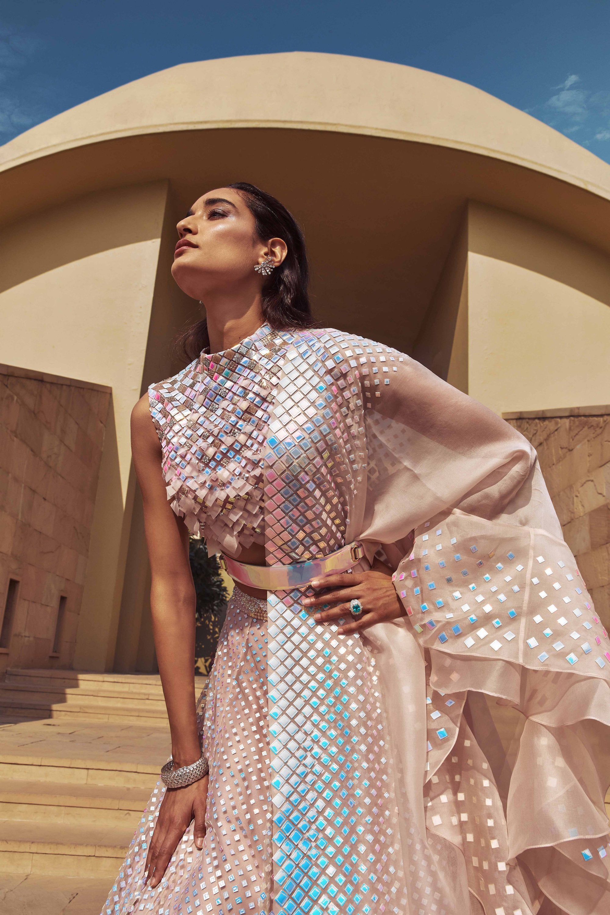 ZIRCONIUM WHISPER PINK HAND-EMBELLISHED LEHENGA SET